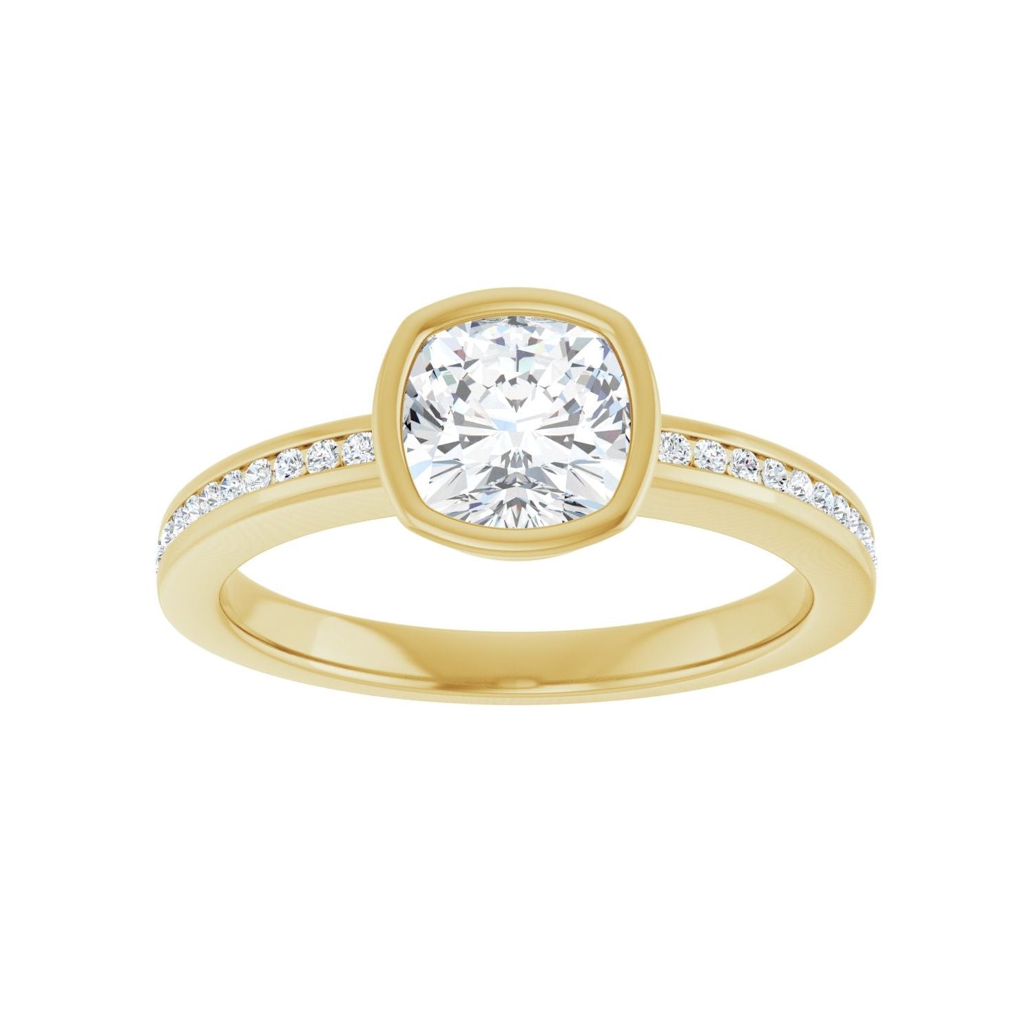 Cushion Bezel-Set Solitaire Engagement Ring | Metal Type=14K Yellow Gold | Center Stone Size=1 CT | Image 3