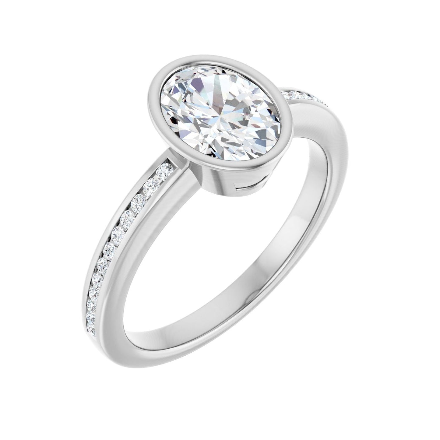 Oval Bezel-Set Solitaire Engagement Ring | Metal Type=14K White Gold | Center Stone Size=1.5 CT | Image 1
