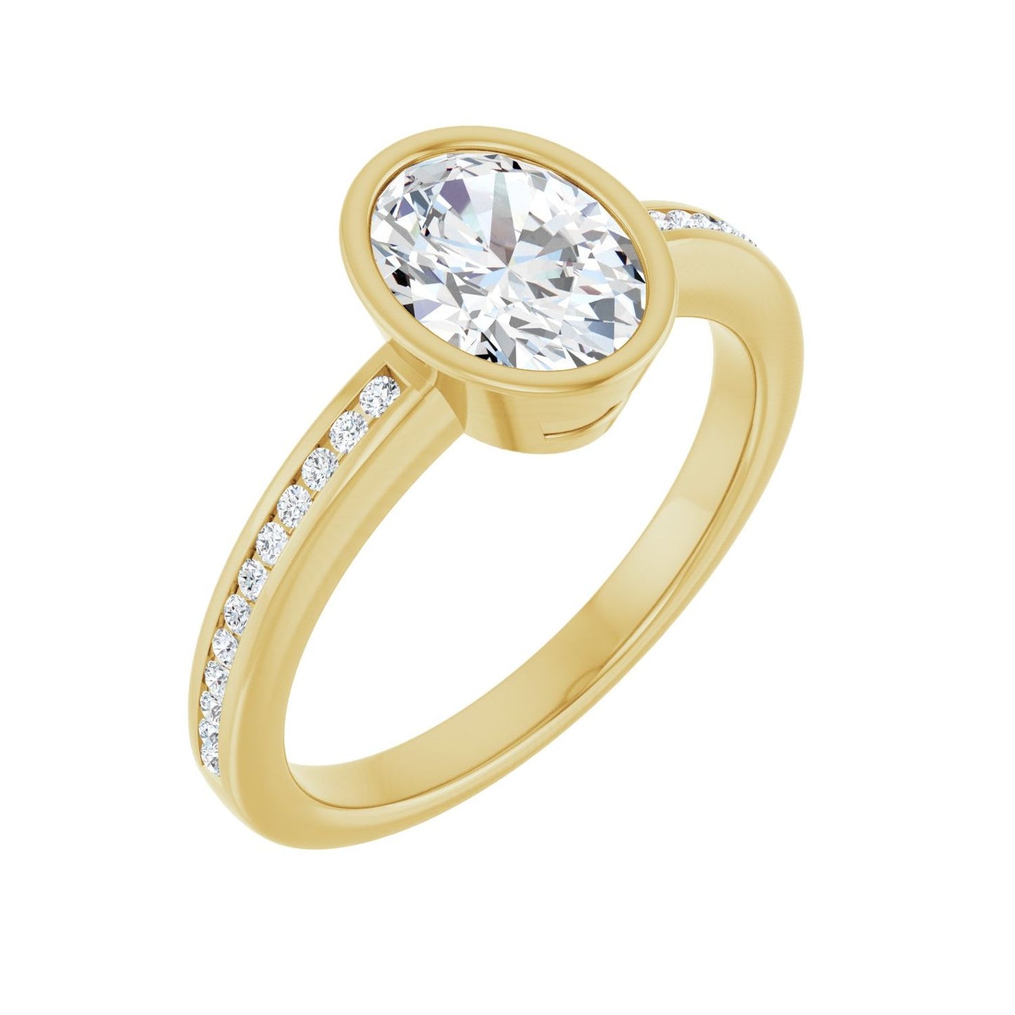 Oval Bezel-Set Solitaire Engagement Ring | Metal Type=14K Yellow Gold | Center Stone Size=1.5 CT | Image 1