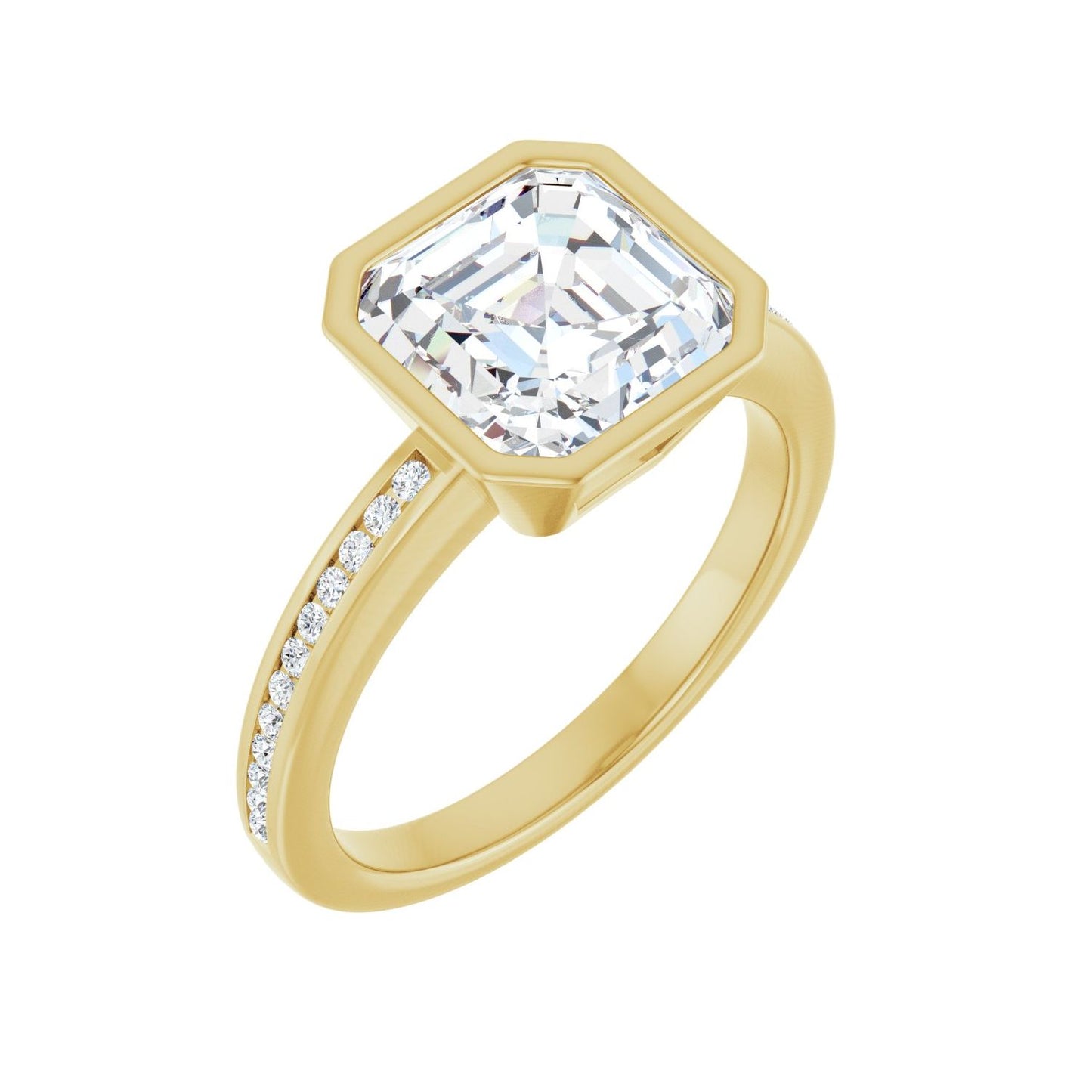 Asscher Bezel-Set Solitaire Engagement Ring | Metal Type=14K Yellow Gold | Center Stone Size=3 CT | Image 1