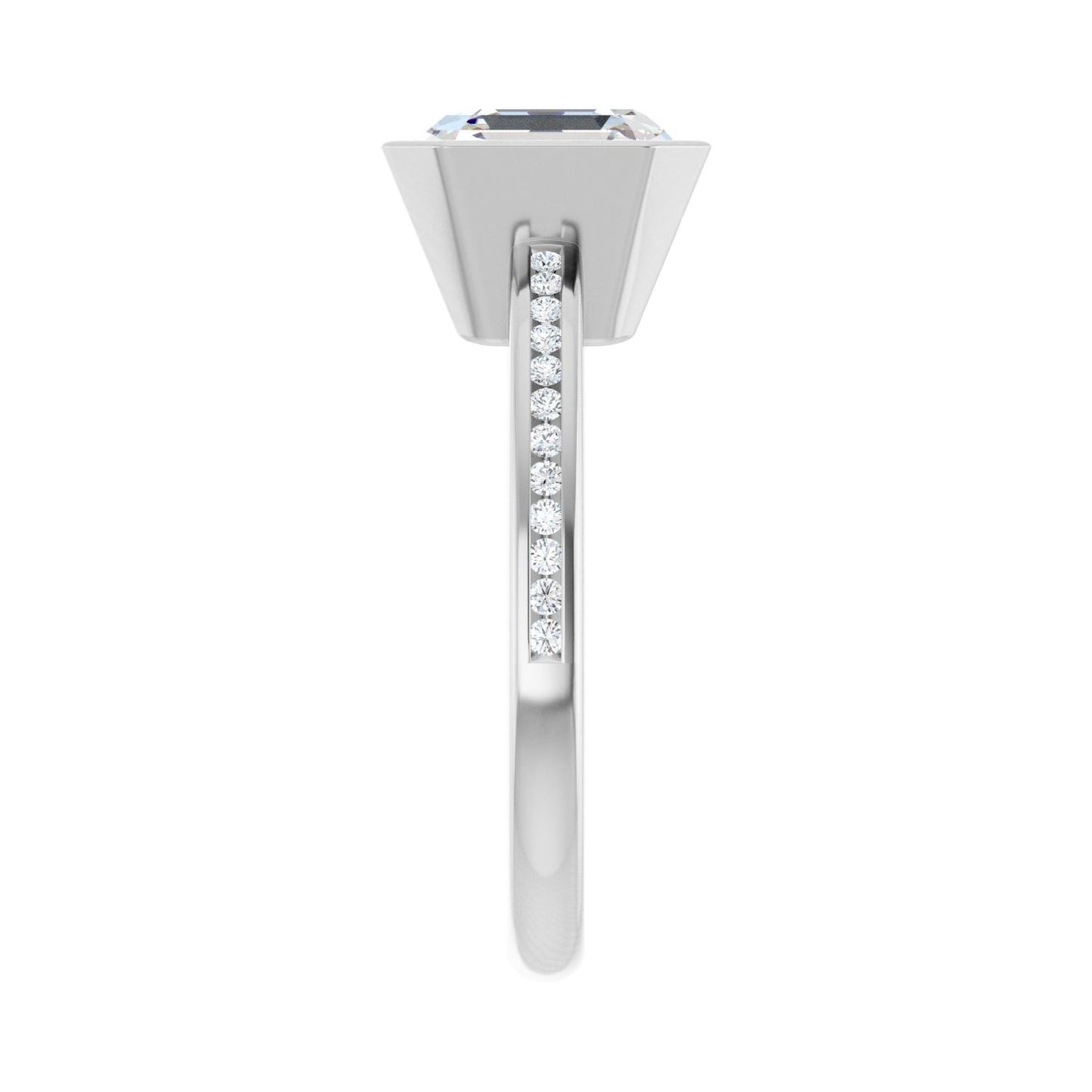 Asscher Bezel-Set Solitaire Engagement Ring | Metal Type=14K White Gold | Center Stone Size=3 CT | Image 4
