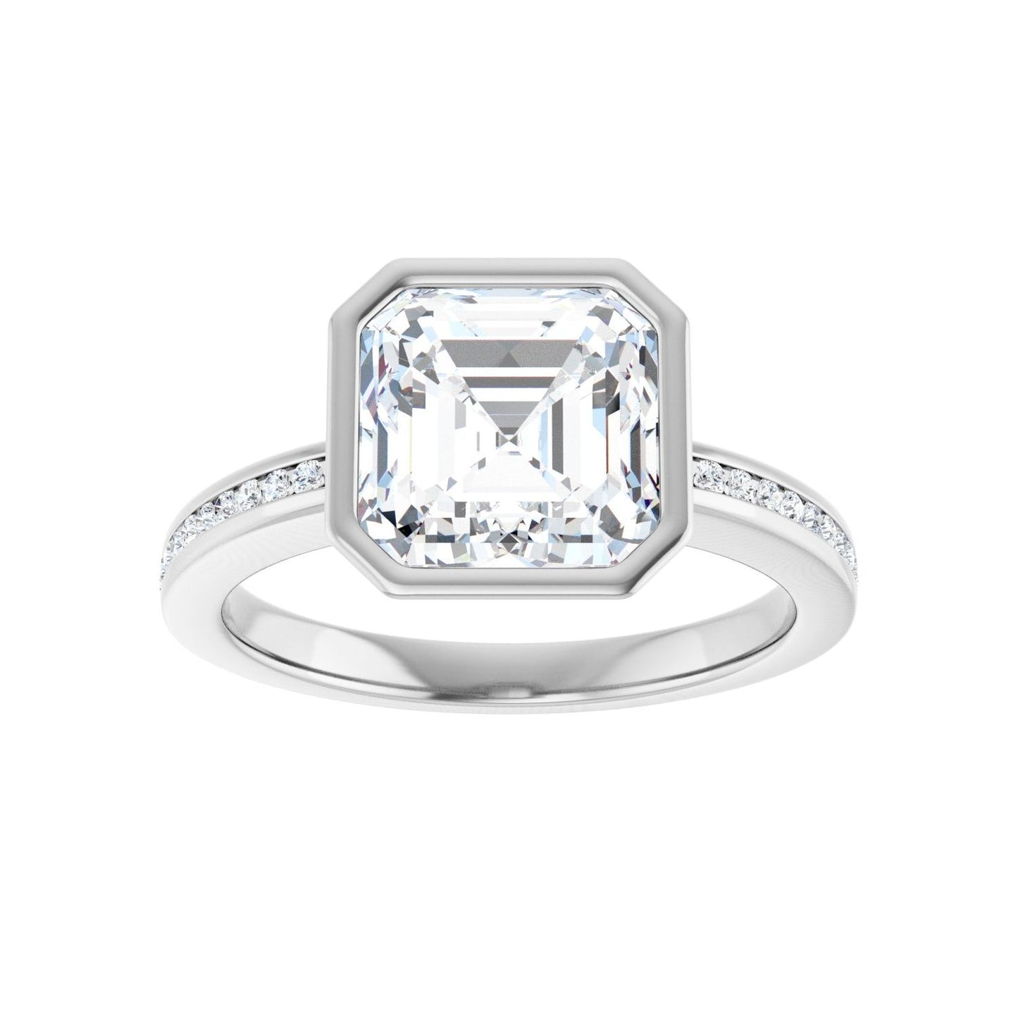 Asscher Bezel-Set Solitaire Engagement Ring | Metal Type=14K White Gold | Center Stone Size=3 CT | Image 3