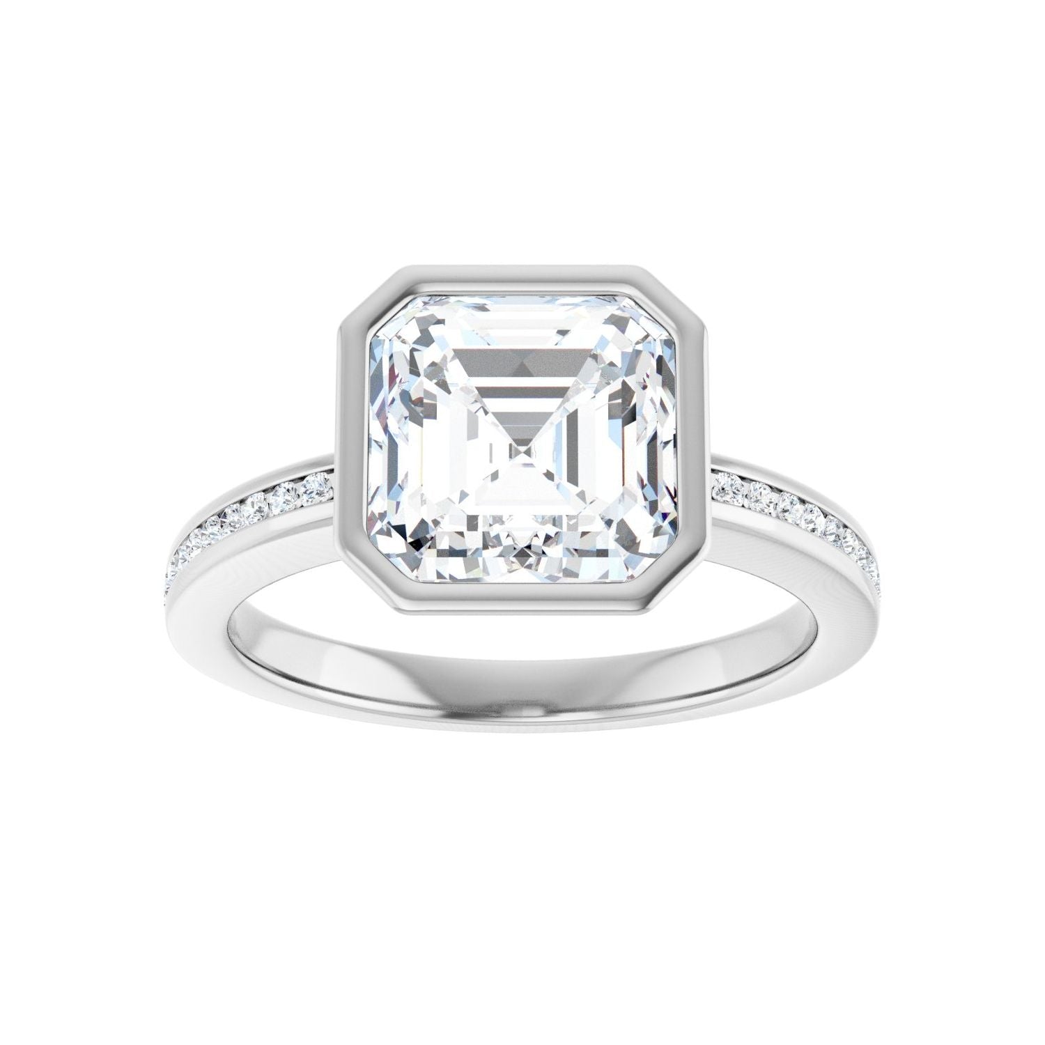Asscher Bezel-Set Solitaire Engagement Ring | Metal Type=14K White Gold | Center Stone Size=3 CT | Image 3