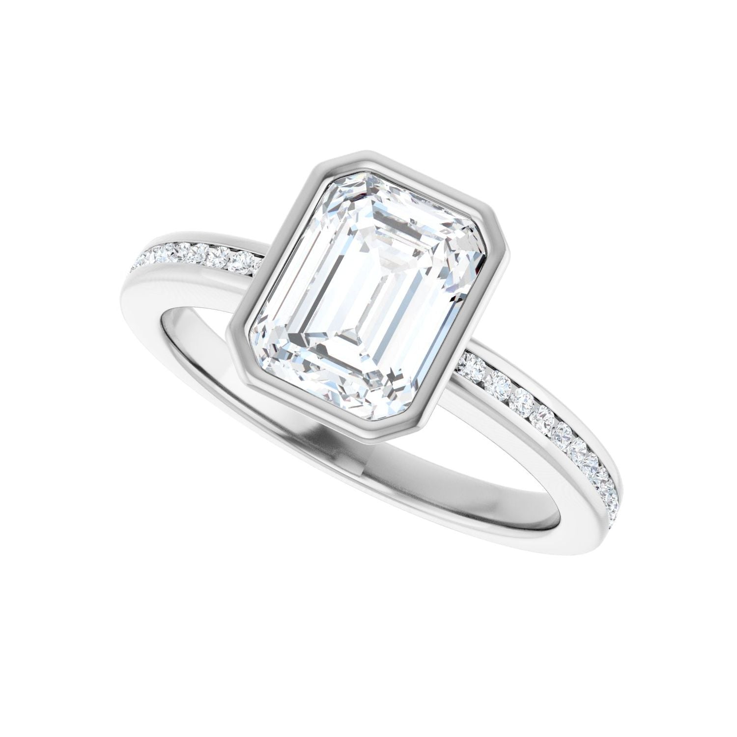 Emerald Bezel-Set Solitaire Engagement Ring | Metal Type=14K White Gold | Center Stone Size=2 CT | Image 5
