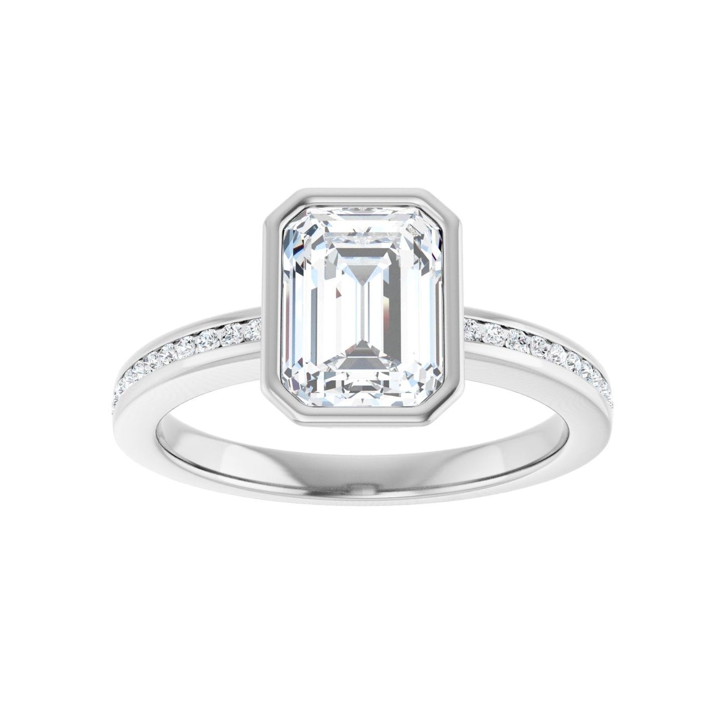 Emerald Bezel-Set Solitaire Engagement Ring | Metal Type=14K White Gold | Center Stone Size=2 CT | Image 3