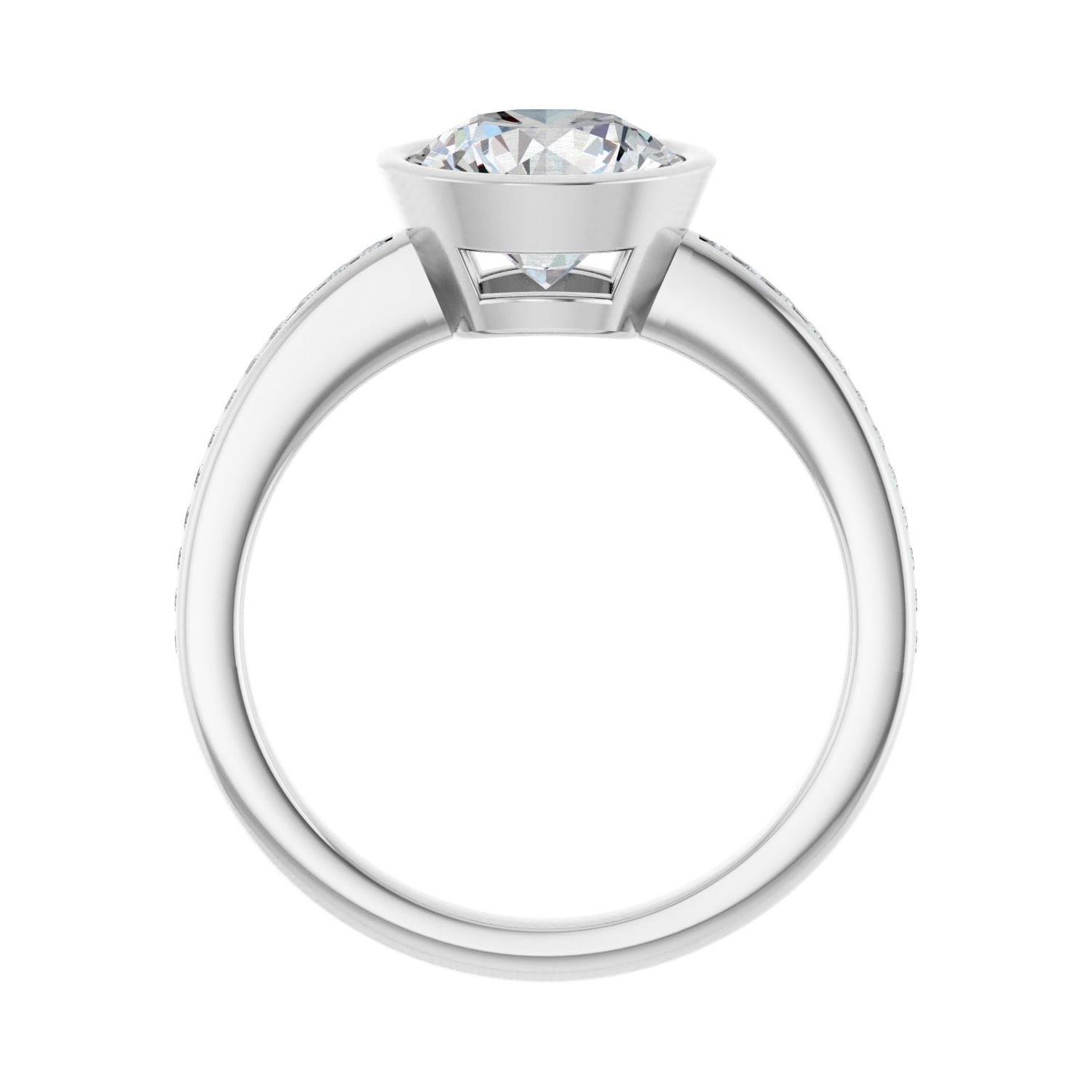 Round Bezel-Set Solitaire Engagement Ring | Metal Type=14K White Gold | Center Stone Size=2 CT | Image 2