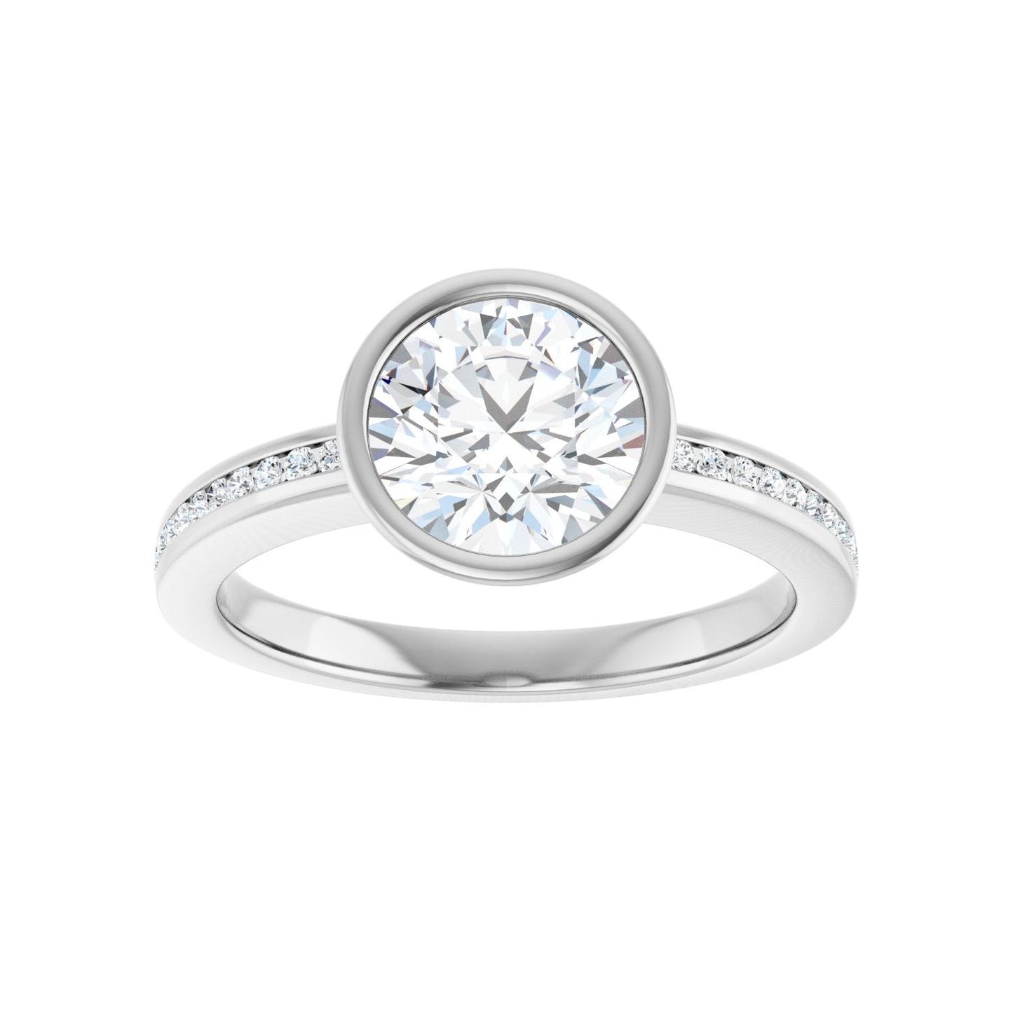 Round Bezel-Set Solitaire Engagement Ring | Metal Type=14K White Gold | Center Stone Size=1.5 CT | Image 3