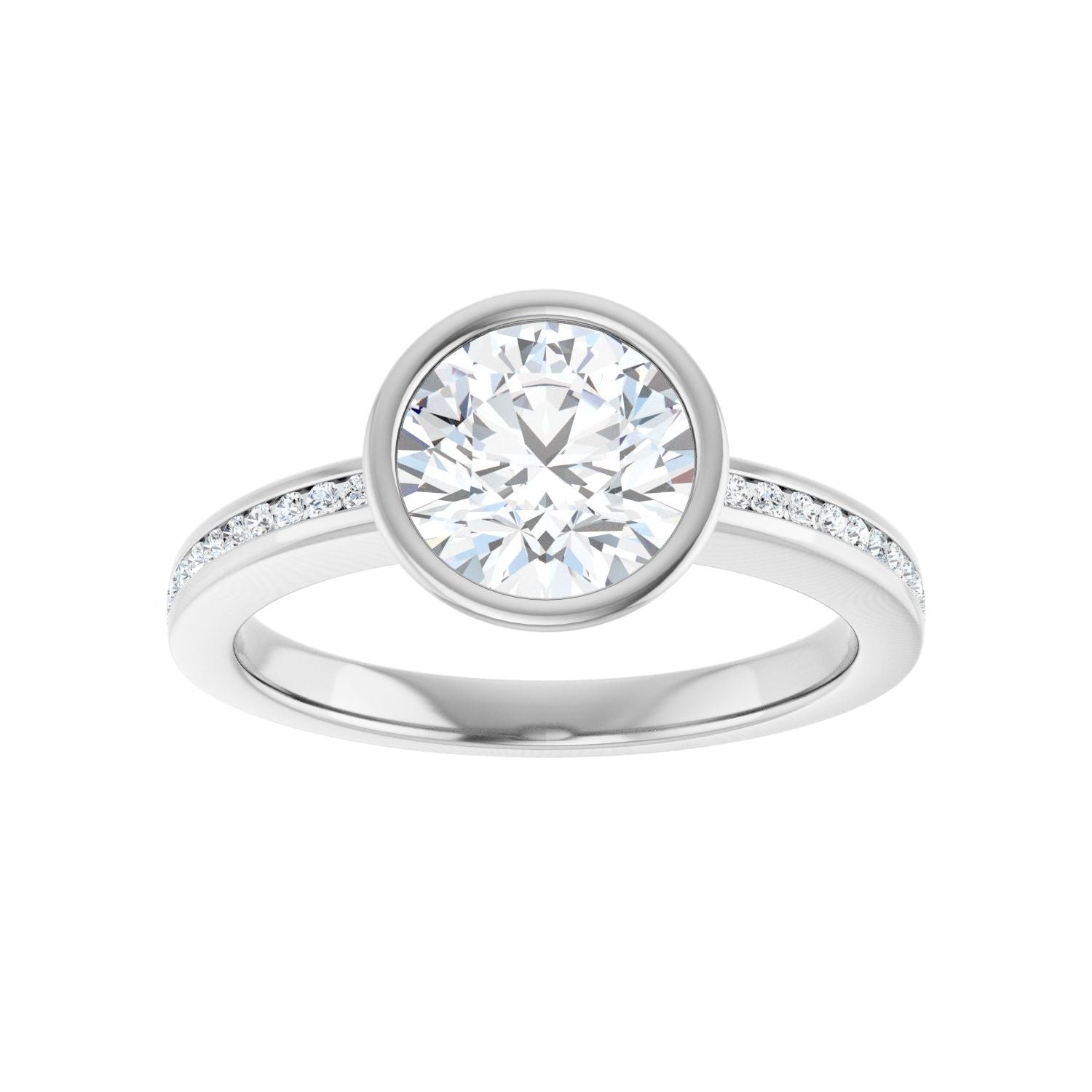 Round Bezel-Set Solitaire Engagement Ring | Metal Type=14K White Gold | Center Stone Size=1.5 CT | Image 3