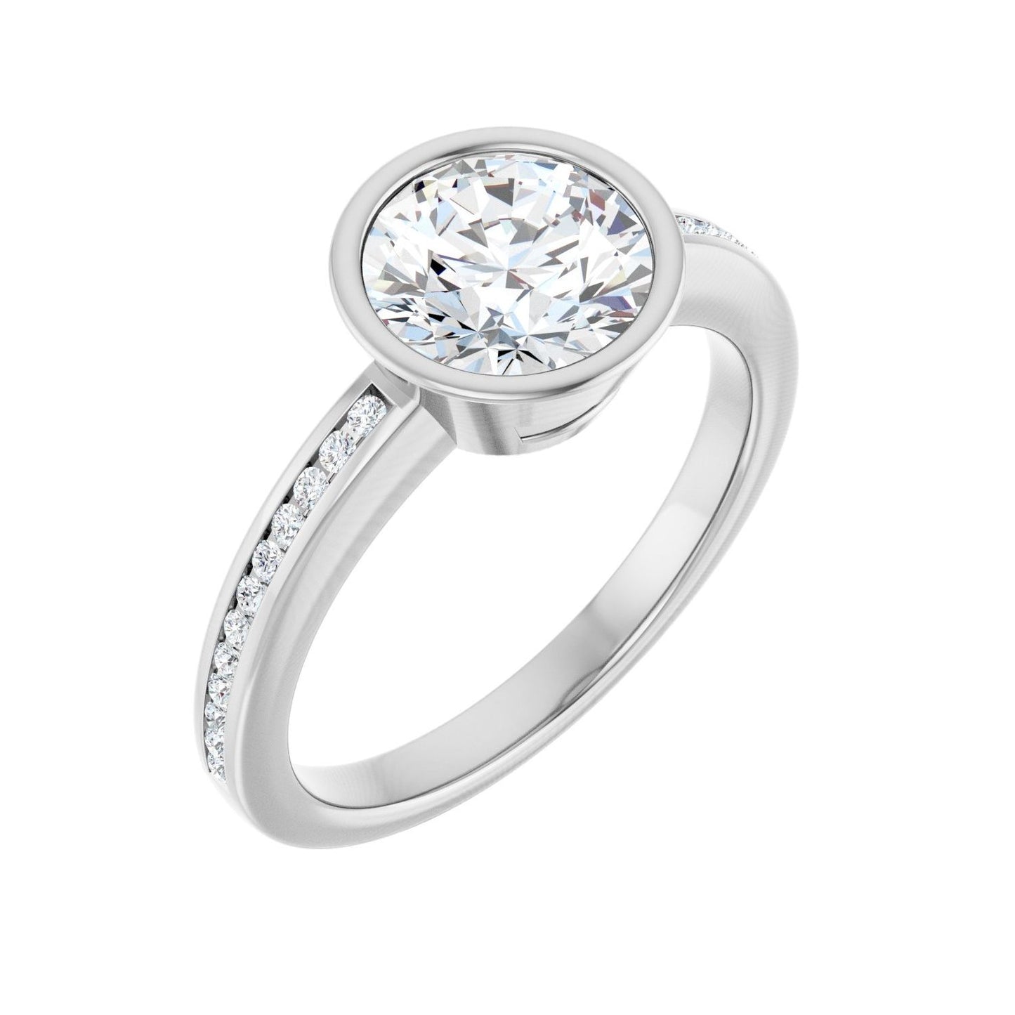 Round Bezel-Set Solitaire Engagement Ring | Metal Type=14K White Gold | Center Stone Size=1.5 CT | Image 1