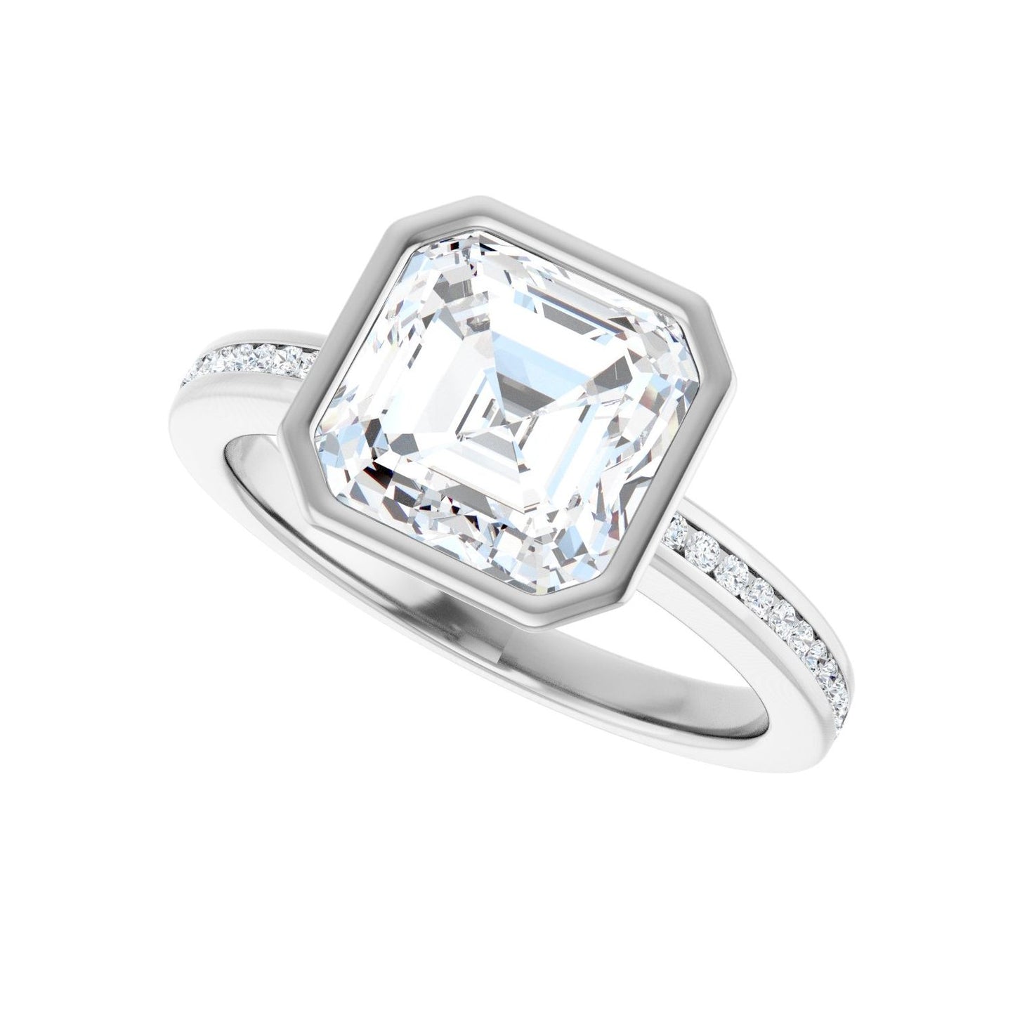 Asscher Bezel-Set Solitaire Engagement Ring | Metal Type=14K White Gold | Center Stone Size=3 CT | Image 5