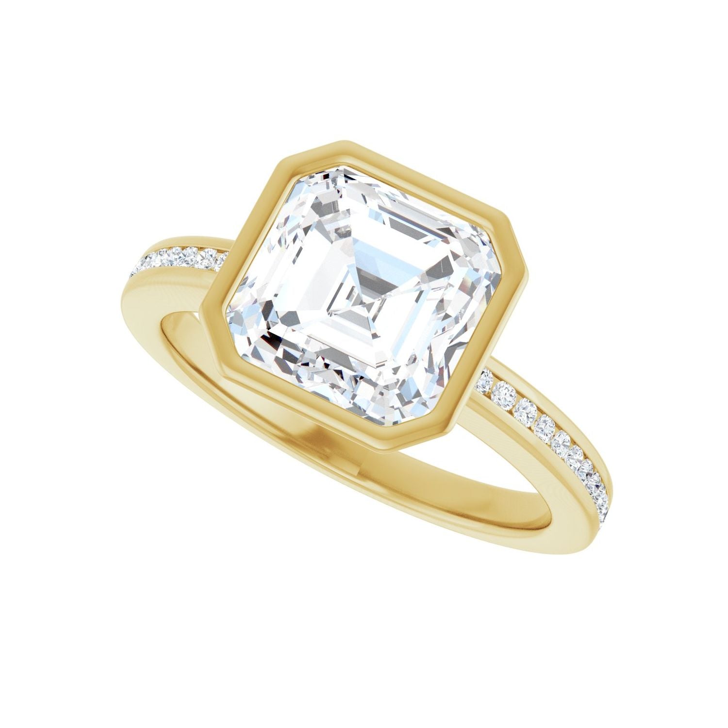 Asscher Bezel-Set Solitaire Engagement Ring | Metal Type=14K Yellow Gold | Center Stone Size=3 CT | Image 5