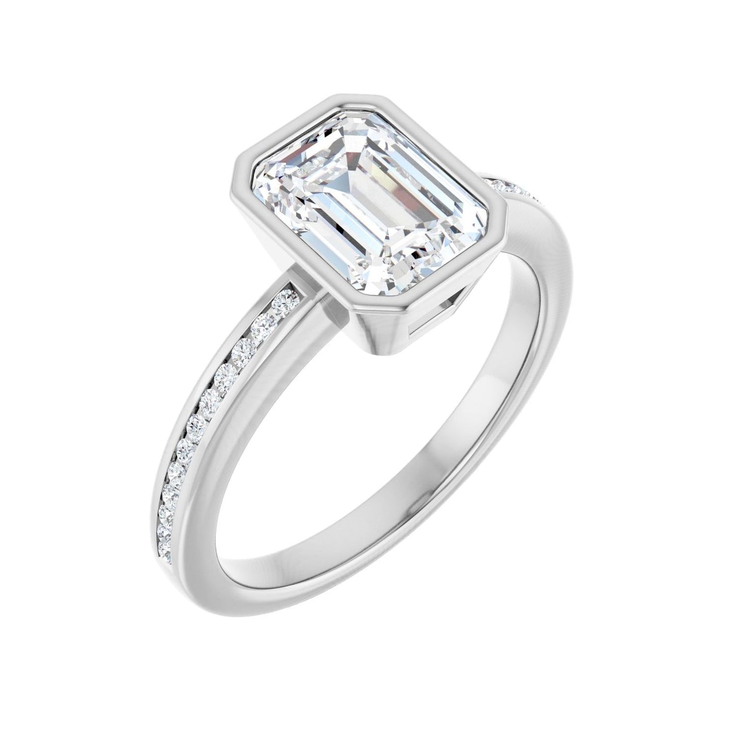 Emerald Bezel-Set Solitaire Engagement Ring | Metal Type=14K White Gold | Center Stone Size=2 CT | Image 1
