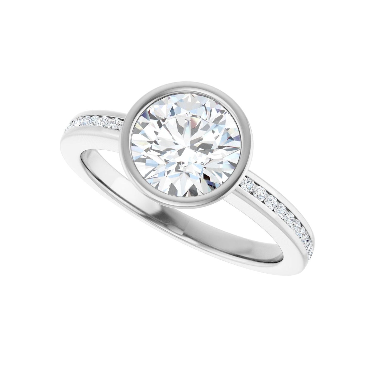 Round Bezel-Set Solitaire Engagement Ring | Metal Type=14K White Gold | Center Stone Size=1.5 CT | Image 5
