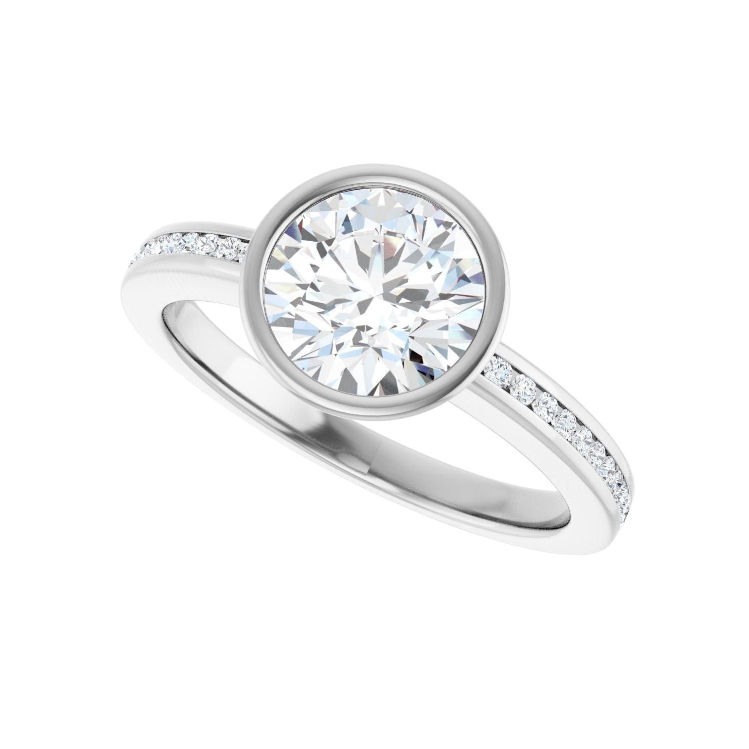 Round Bezel-Set Solitaire Engagement Ring | Metal Type=14K White Gold | Center Stone Size=1.5 CT | Image 5