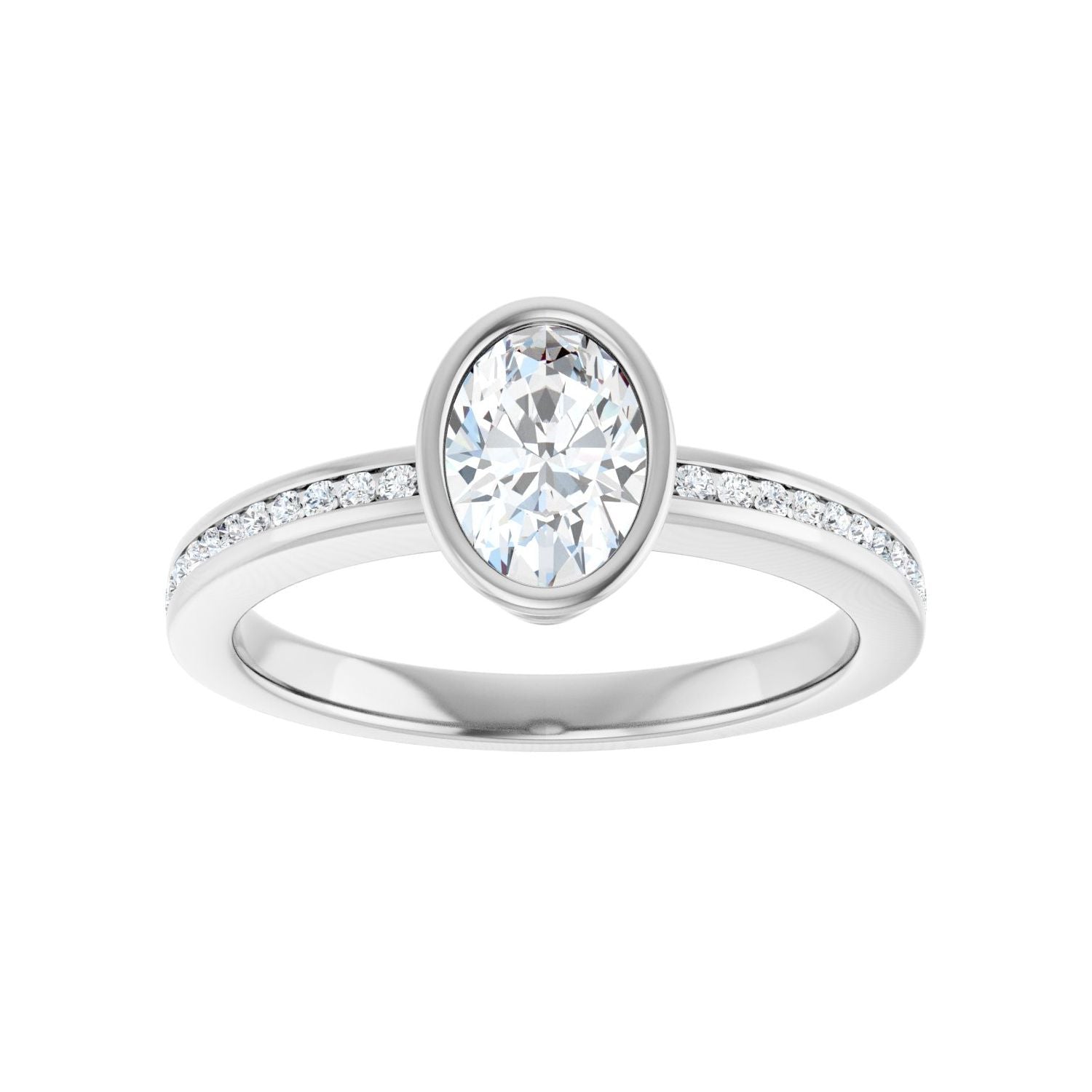 Oval Bezel-Set Solitaire Engagement Ring | Metal Type=14K White Gold | Center Stone Size=1 CT | Image 3