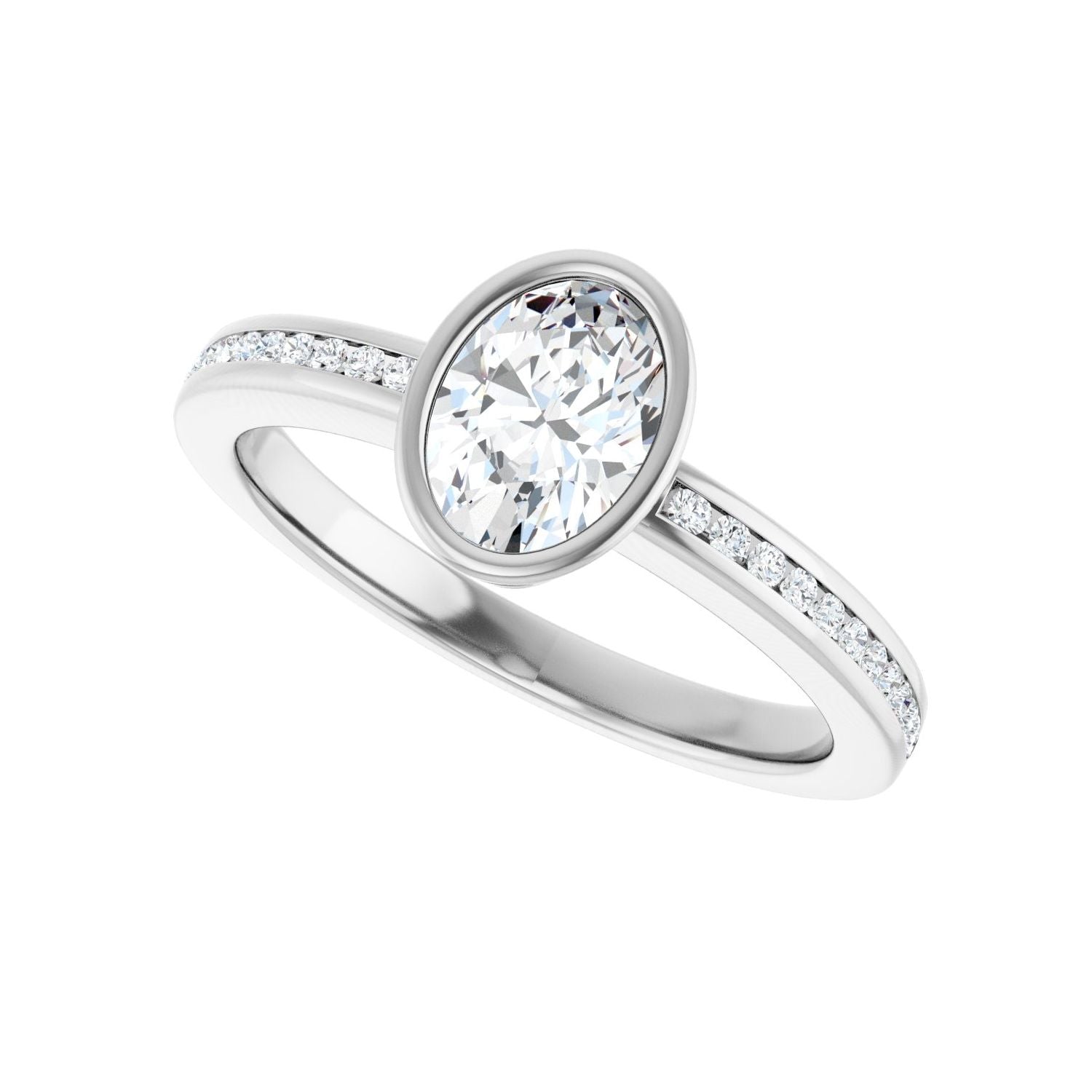 Oval Bezel-Set Solitaire Engagement Ring | Metal Type=14K White Gold | Center Stone Size=1 CT | Image 5