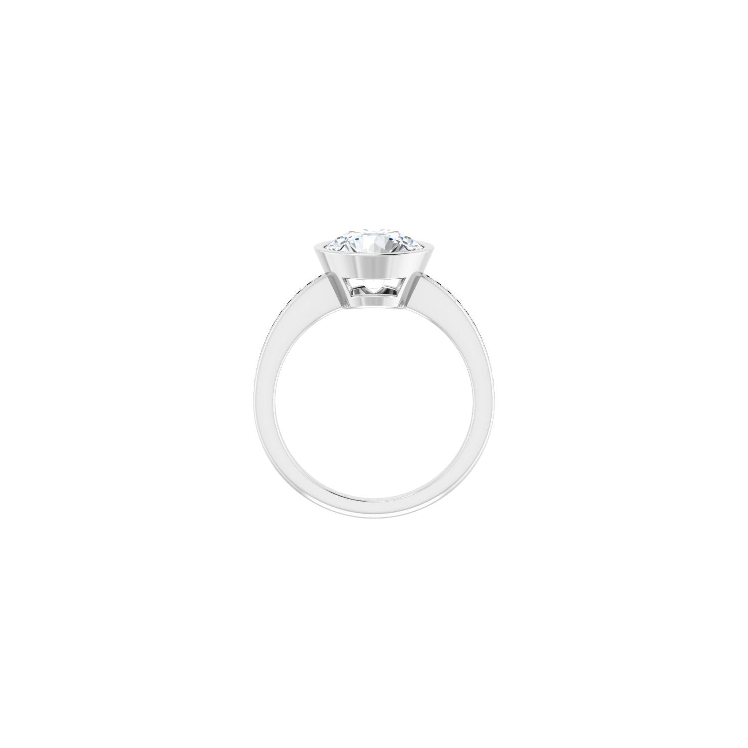 Round Bezel-Set Solitaire Engagement Ring | Metal Type=14K White Gold | Center Stone Size=2.5 CT | Image 2