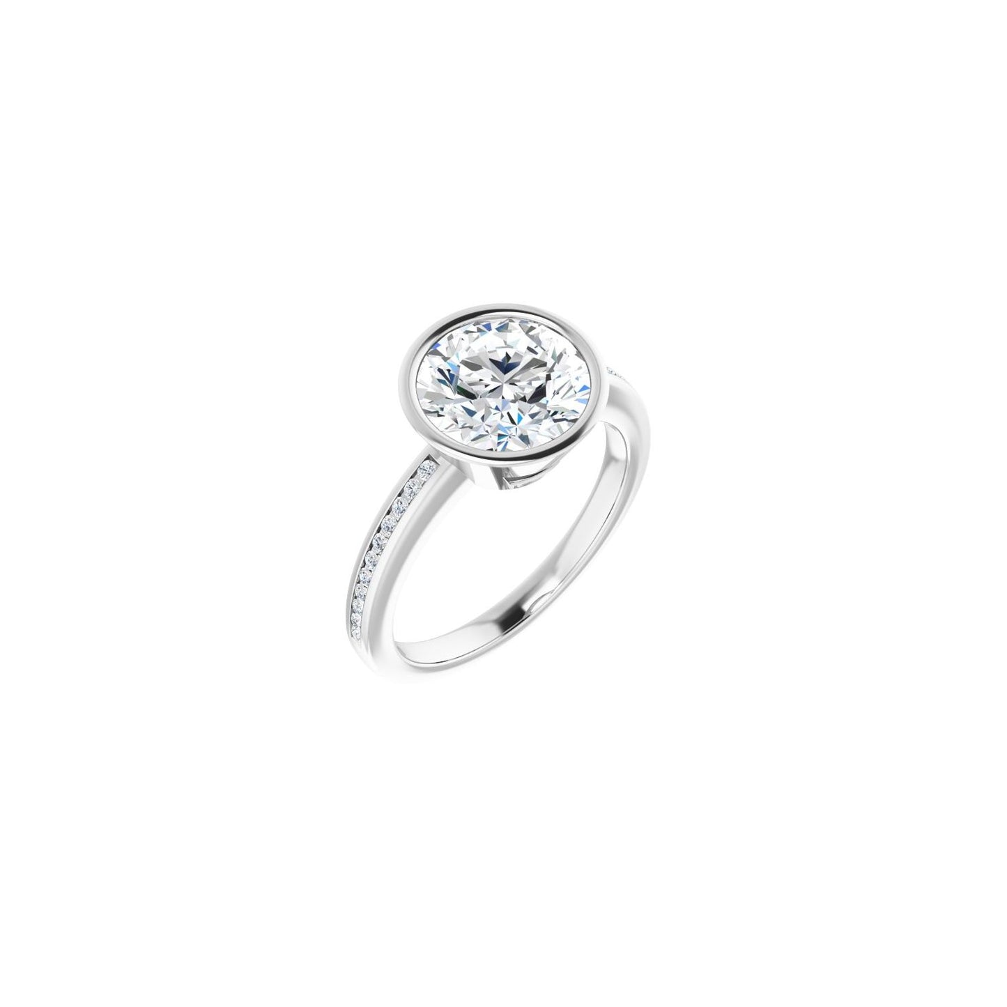 Round Bezel-Set Solitaire Engagement Ring | Metal Type=14K White Gold | Center Stone Size=2.5 CT | Image 1