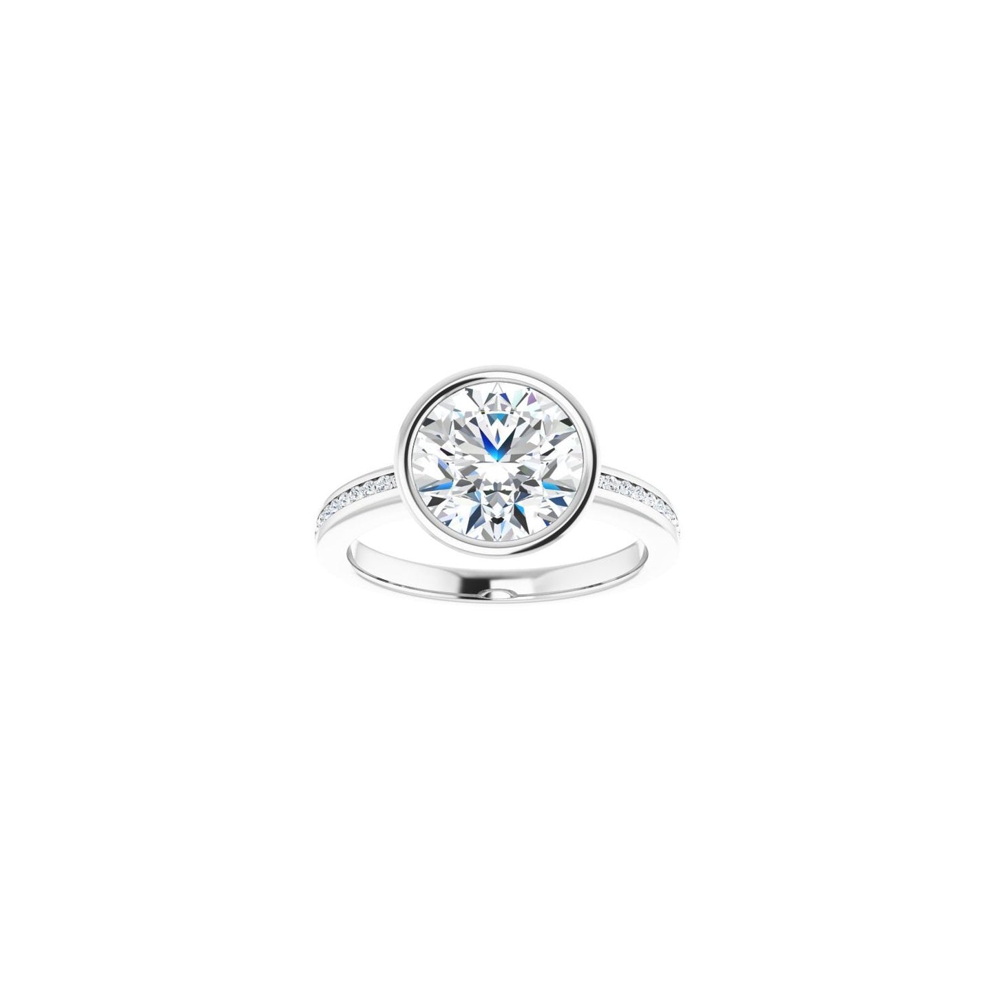 Round Bezel-Set Solitaire Engagement Ring | Metal Type=14K White Gold | Center Stone Size=2.5 CT | Image 3
