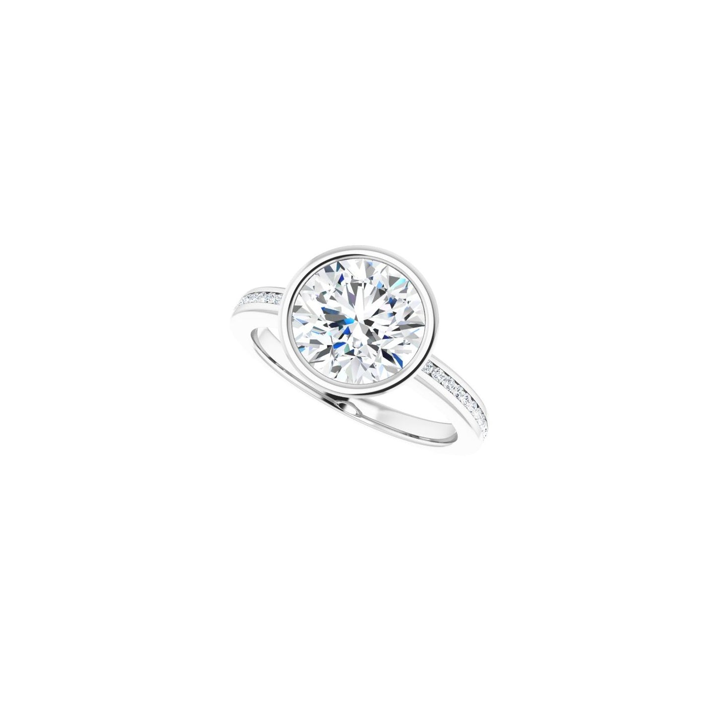 Round Bezel-Set Solitaire Engagement Ring | Metal Type=14K White Gold | Center Stone Size=2.5 CT | Image 5