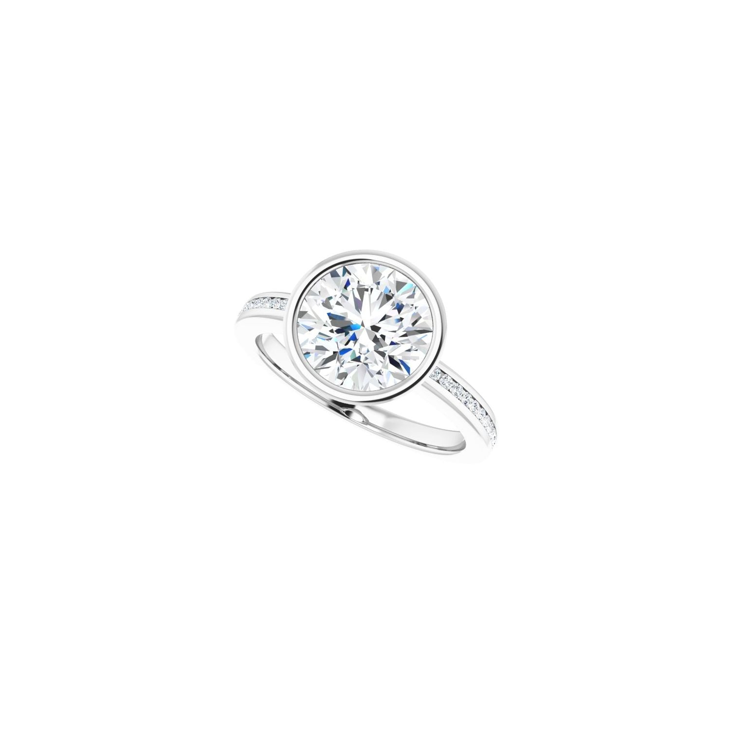 Round Bezel-Set Solitaire Engagement Ring | Metal Type=14K White Gold | Center Stone Size=2.5 CT | Image 5
