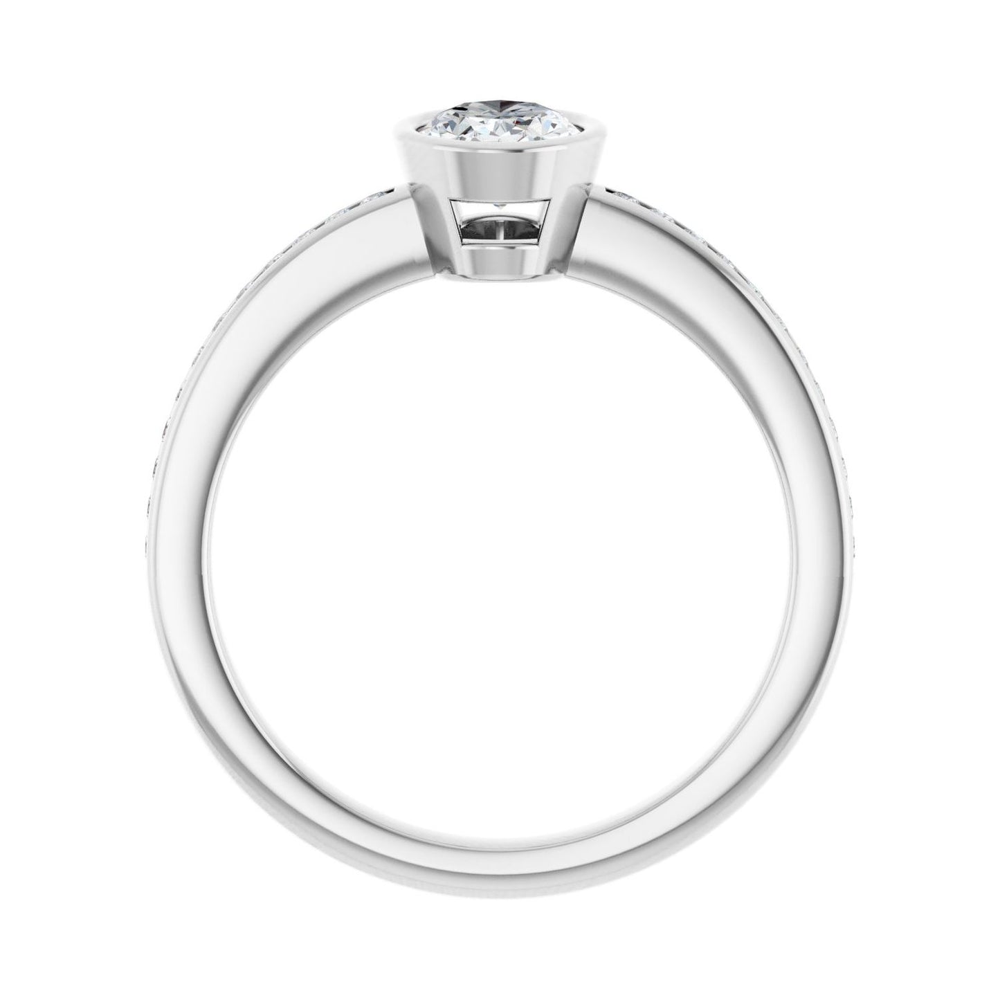 Oval Bezel-Set Solitaire Engagement Ring | Metal Type=14K White Gold | Center Stone Size=1 CT | Image 2