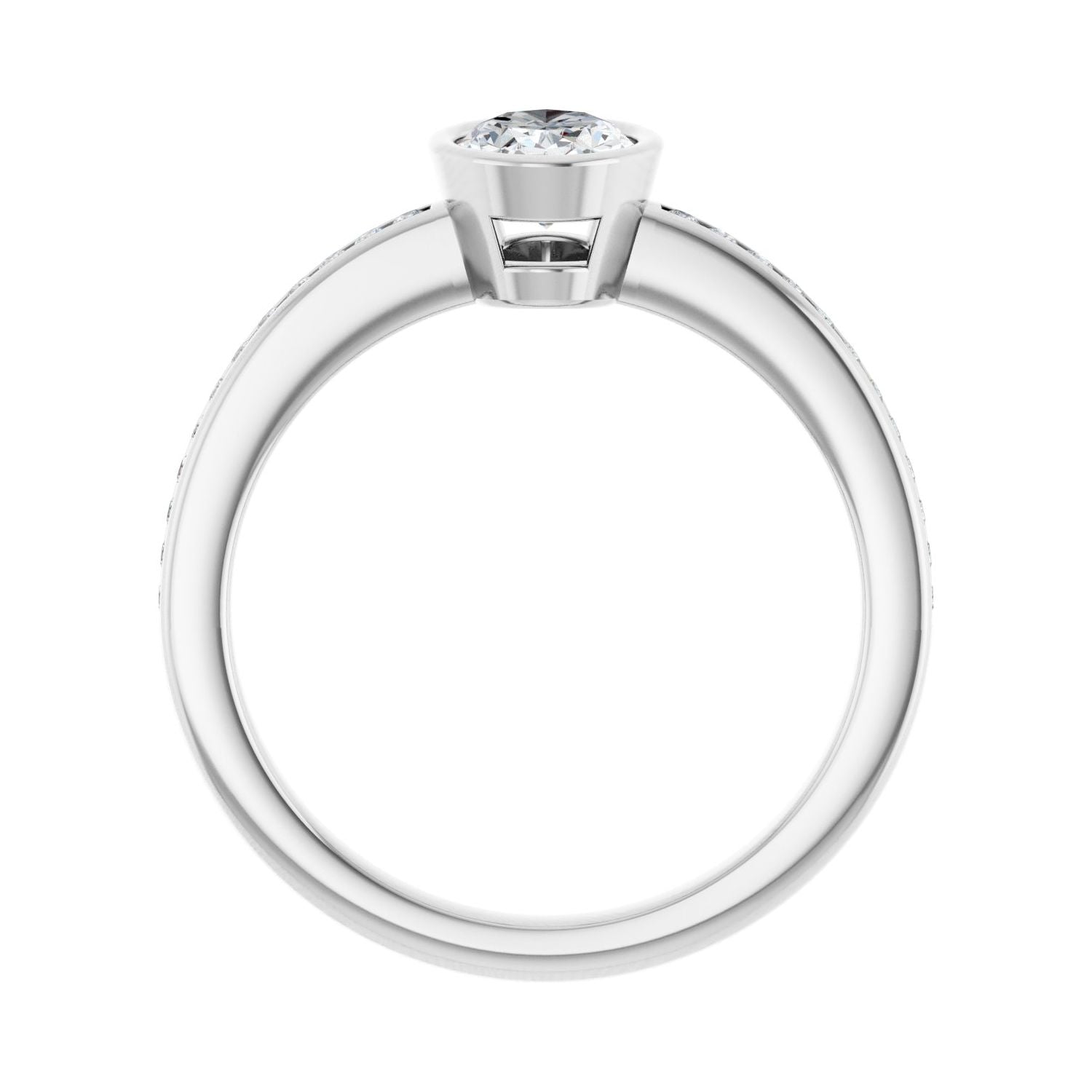 Oval Bezel-Set Solitaire Engagement Ring | Metal Type=14K White Gold | Center Stone Size=1 CT | Image 2
