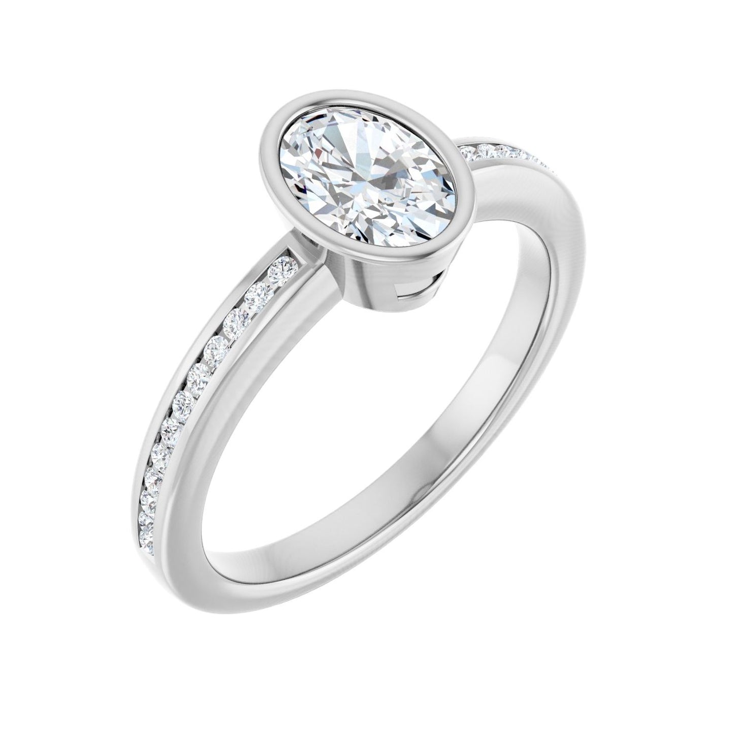 Oval Bezel-Set Solitaire Engagement Ring | Metal Type=14K White Gold | Center Stone Size=1 CT | Image 1