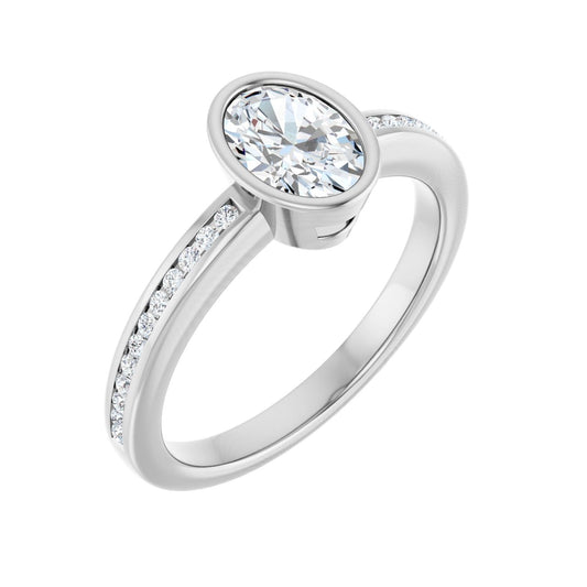 Oval Bezel-Set Solitaire Engagement Ring | Metal Type=14K White Gold | Center Stone Size=1 CT | Image 1