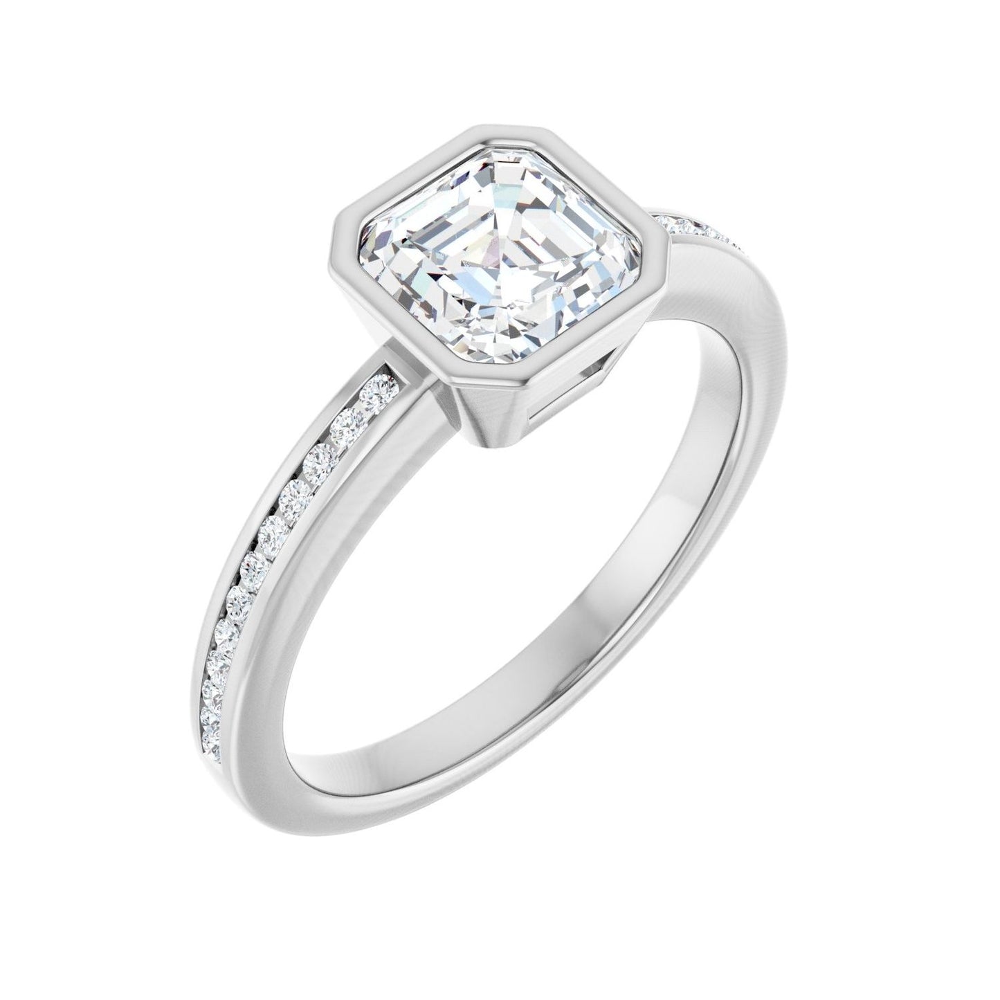 Asscher Bezel-Set Solitaire Engagement Ring | Metal Type=14K White Gold | Center Stone Size=1 CT | Image 1