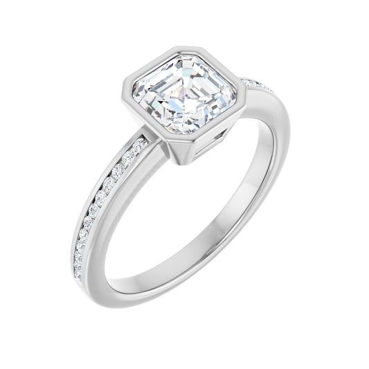 Asscher Bezel-Set Solitaire Engagement Ring | Metal Type=14K White Gold | Center Stone Size=1 CT | Image 1
