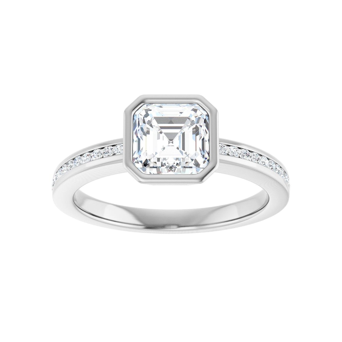 Asscher Bezel-Set Solitaire Engagement Ring | Metal Type=14K White Gold | Center Stone Size=1 CT | Image 3