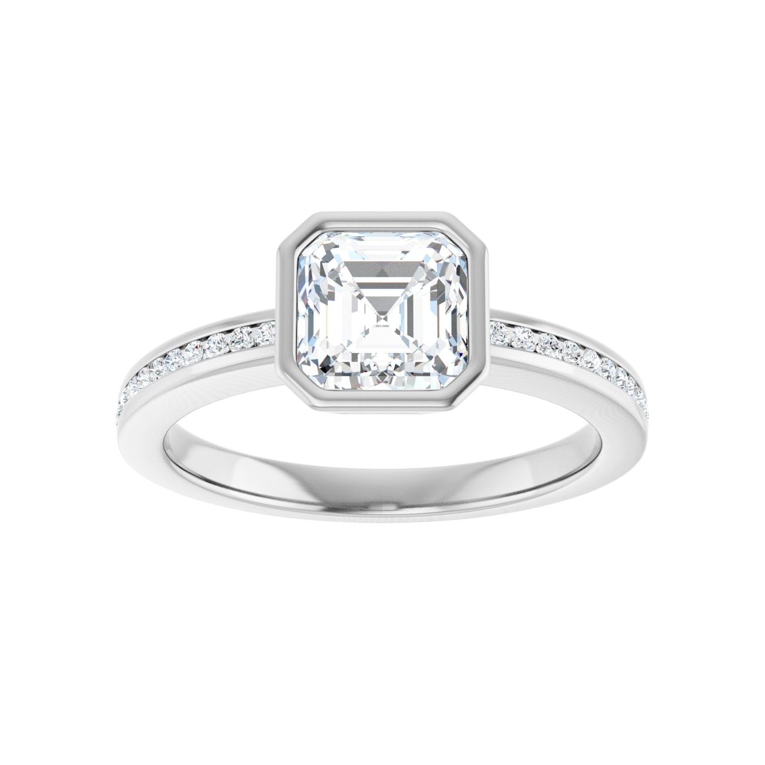 Asscher Bezel-Set Solitaire Engagement Ring | Metal Type=14K White Gold | Center Stone Size=1 CT | Image 3