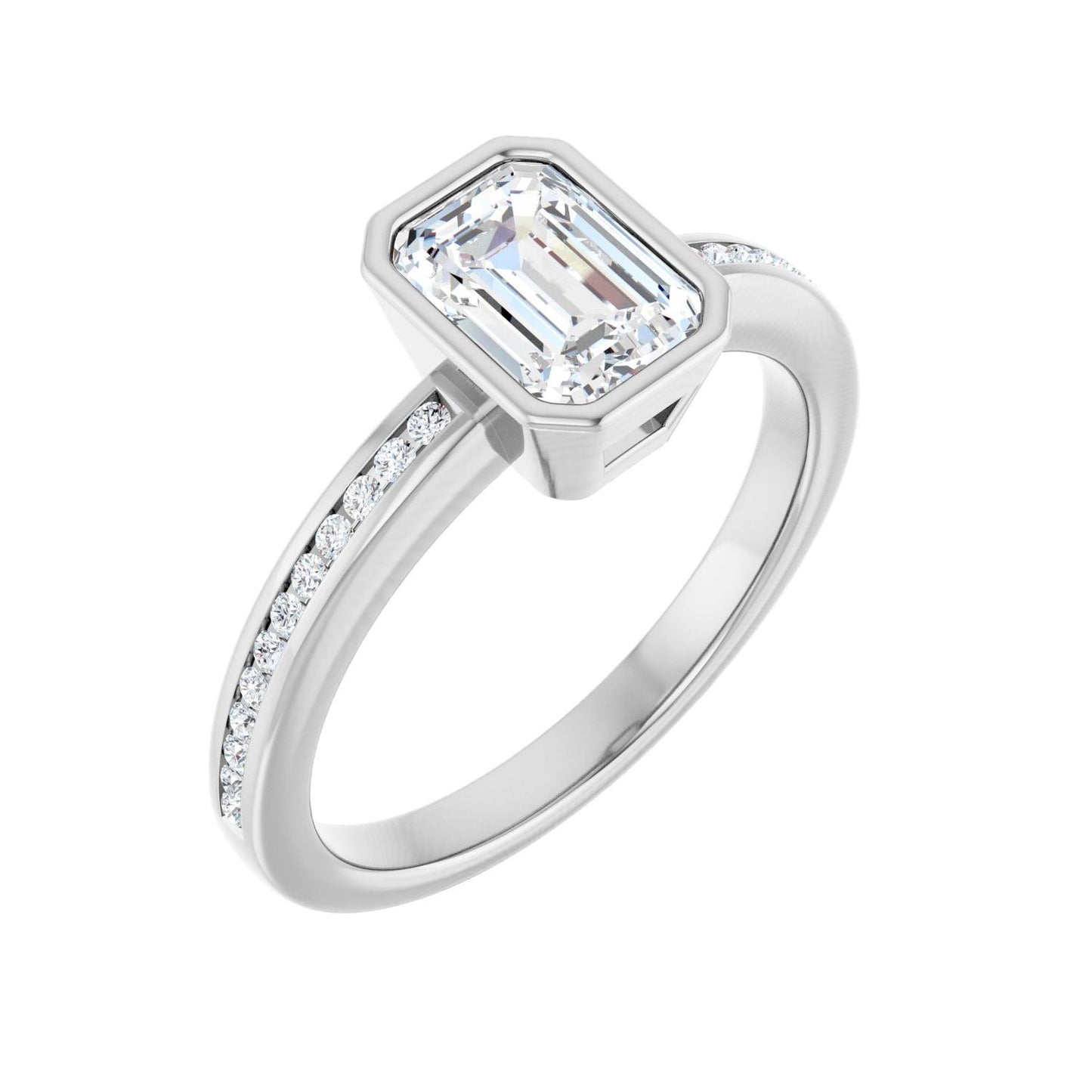 Emerald Bezel-Set Solitaire Engagement Ring | Metal Type=14K White Gold | Center Stone Size=1.5 CT | Image 1