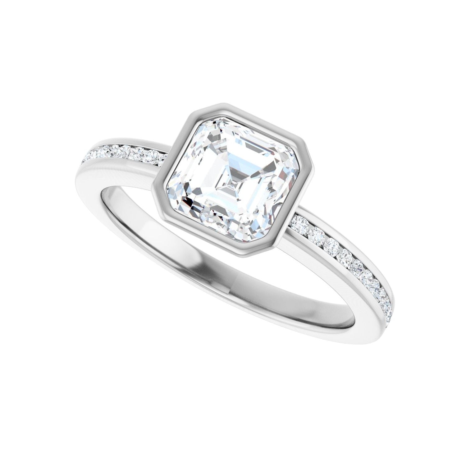Asscher Bezel-Set Solitaire Engagement Ring | Metal Type=14K White Gold | Center Stone Size=1 CT | Image 5