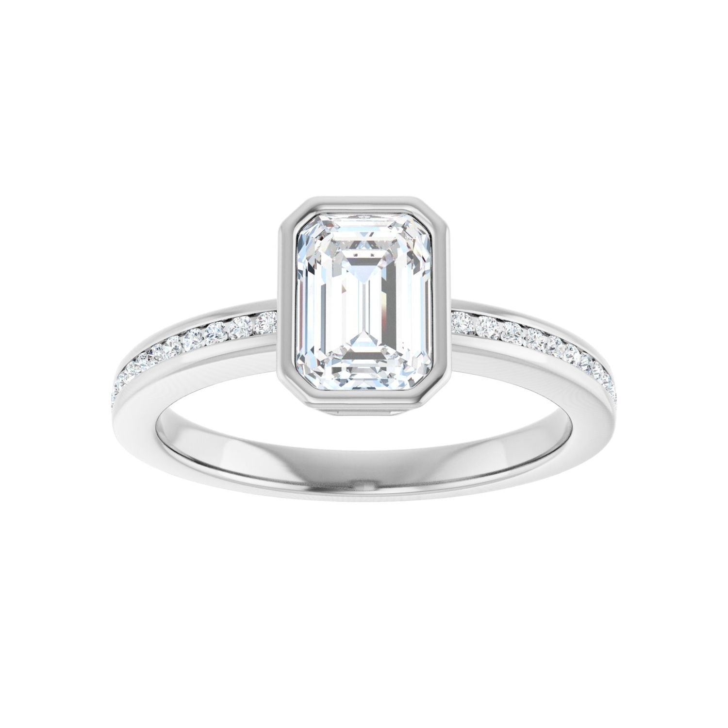 Emerald Bezel-Set Solitaire Engagement Ring | Metal Type=14K White Gold | Center Stone Size=1.5 CT | Image 3
