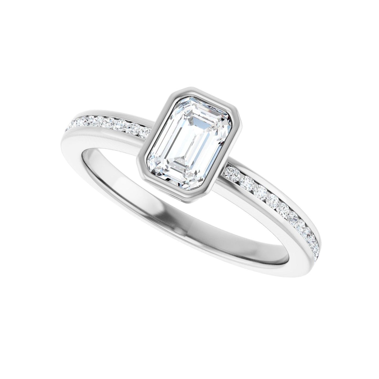 Emerald Bezel-Set Solitaire Engagement Ring | Metal Type=14K White Gold | Center Stone Size=1 CT | Image 5