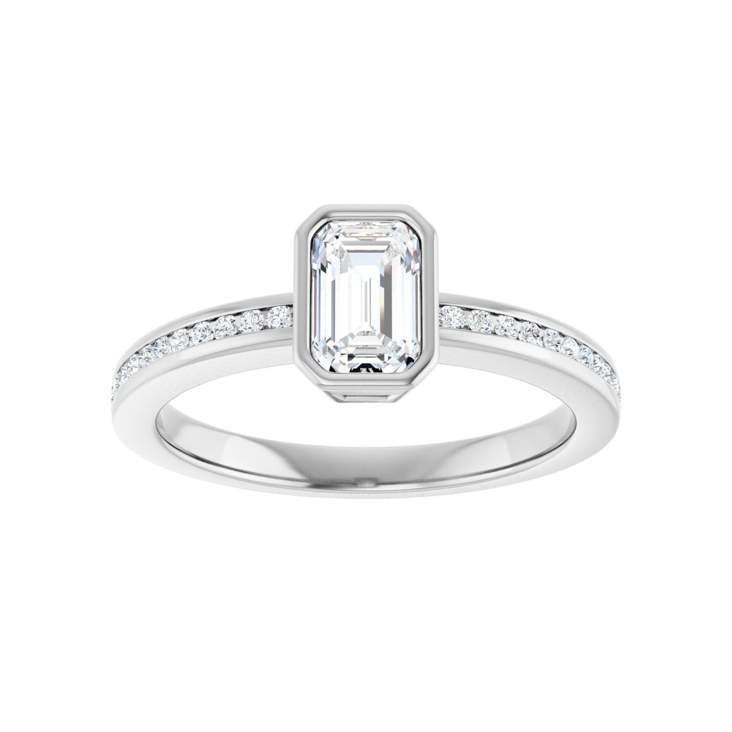 Emerald Bezel-Set Solitaire Engagement Ring | Metal Type=14K White Gold | Center Stone Size=1 CT | Image 3