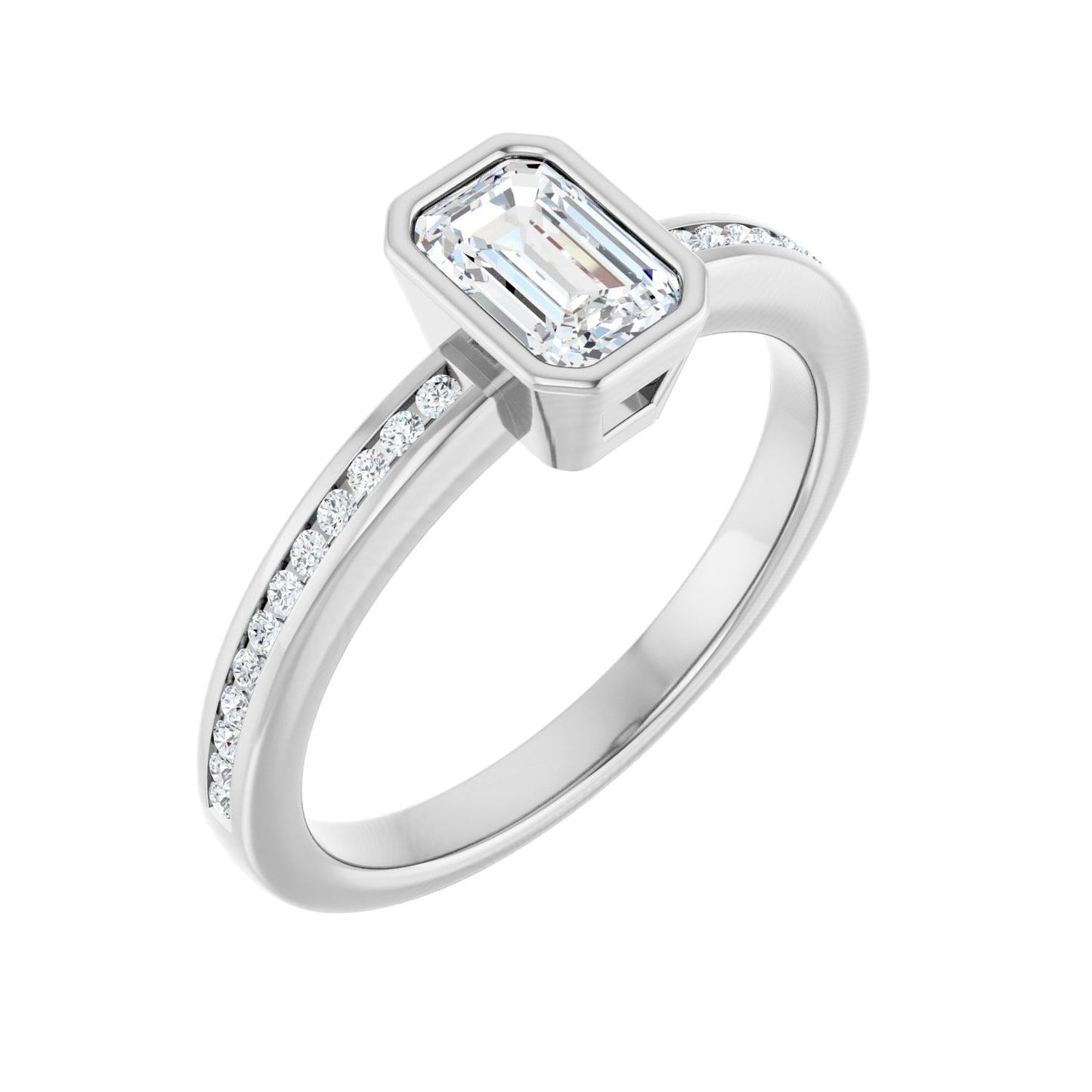 Emerald Bezel-Set Solitaire Engagement Ring | Metal Type=14K White Gold | Center Stone Size=1 CT | Image 1