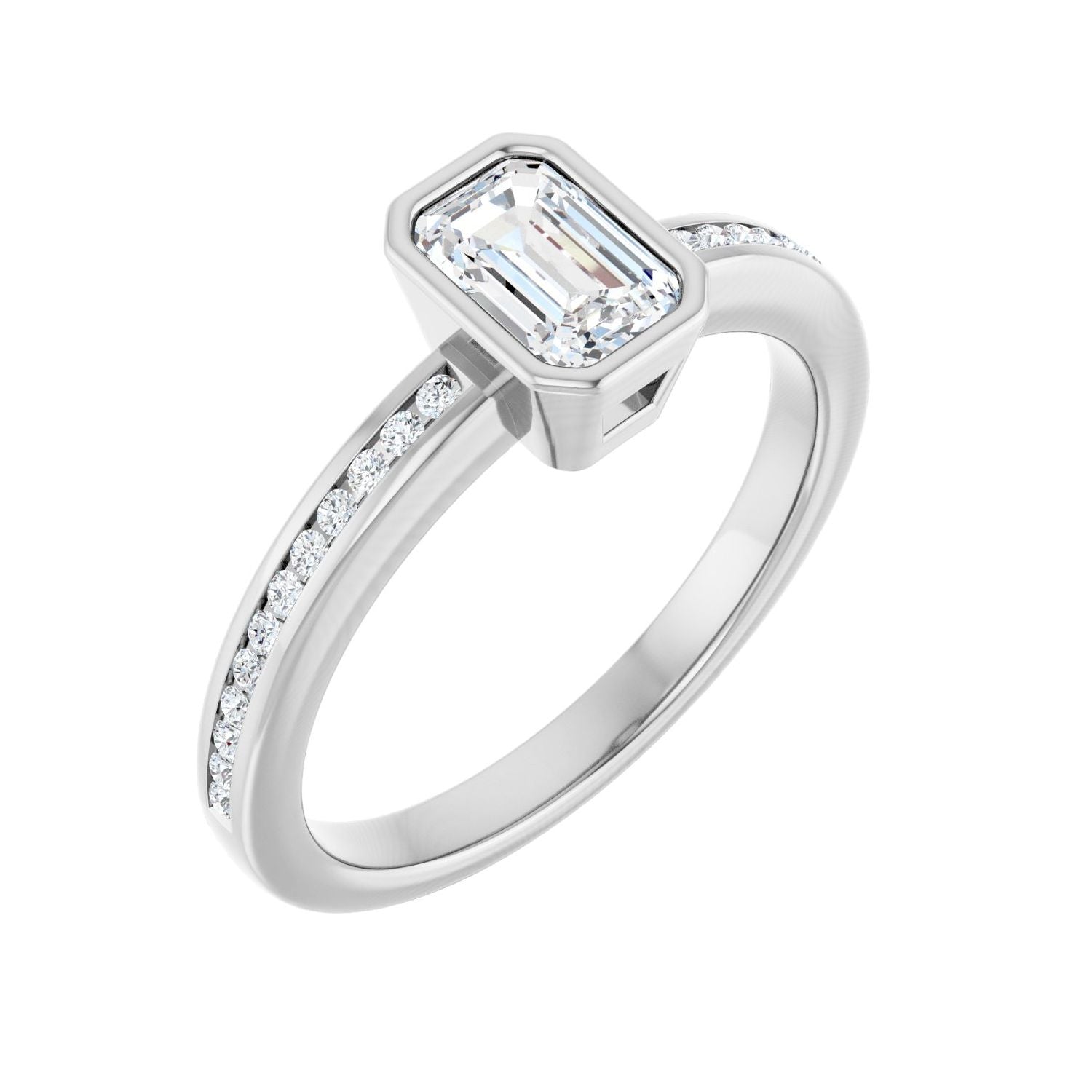 Emerald Bezel-Set Solitaire Engagement Ring | Metal Type=14K White Gold | Center Stone Size=1 CT | Image 1