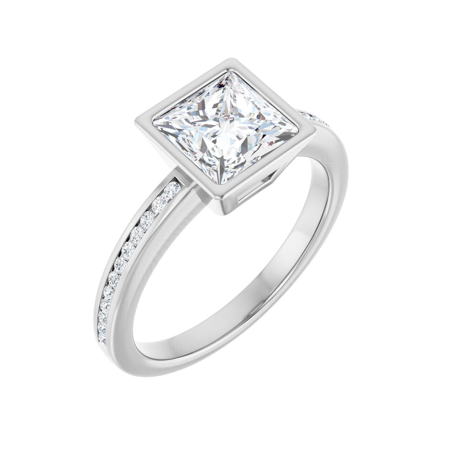 Square Bezel-Set Solitaire Engagement Ring | Metal Type=14K White Gold | Center Stone Size=1.5 CT | Image 1