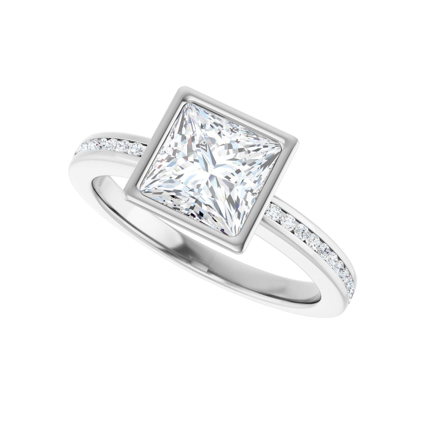 Square Bezel-Set Solitaire Engagement Ring | Metal Type=14K White Gold | Center Stone Size=1.5 CT | Image 5