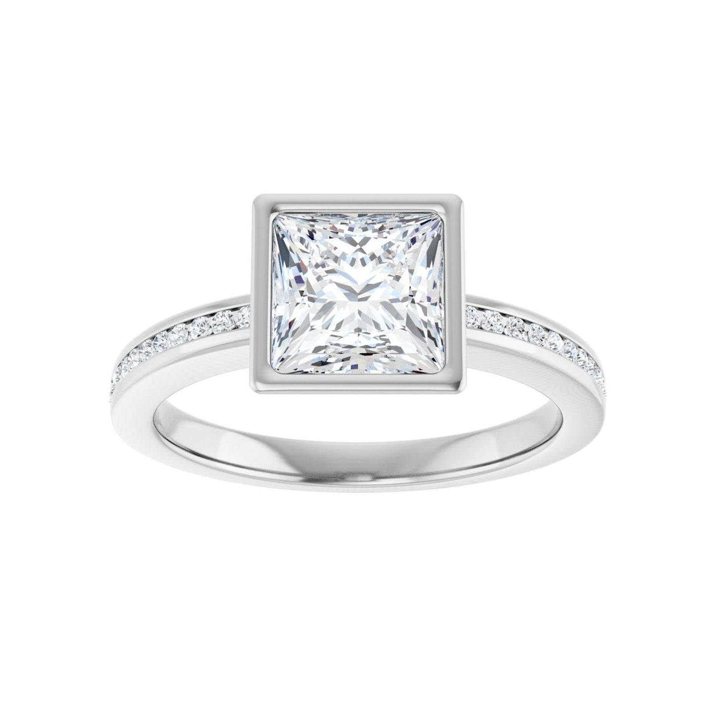 Square Bezel-Set Solitaire Engagement Ring | Metal Type=14K White Gold | Center Stone Size=1.5 CT | Image 3