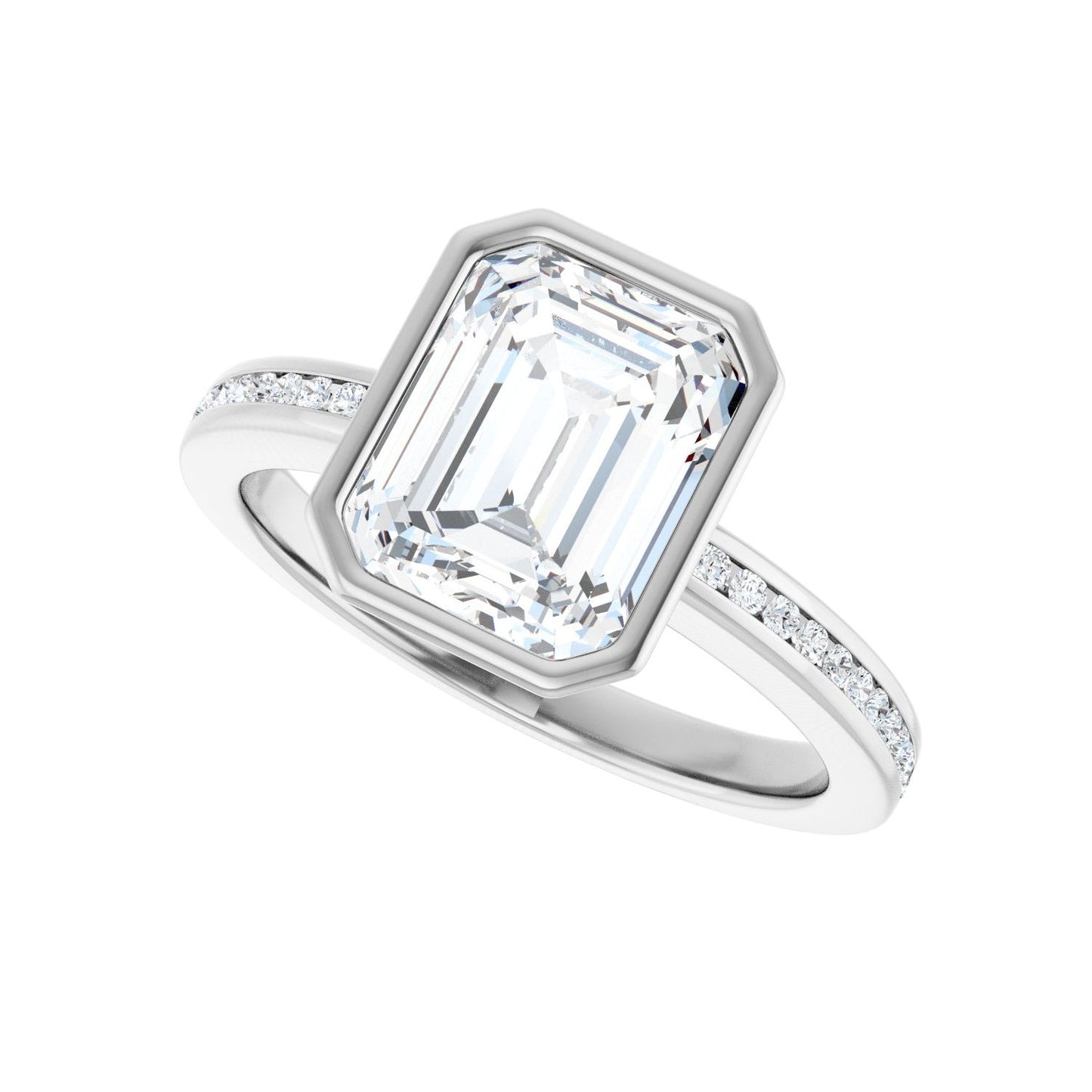 Emerald Bezel-Set Solitaire Engagement Ring | Metal Type=14K White Gold | Center Stone Size=2.5 CT | Image 5