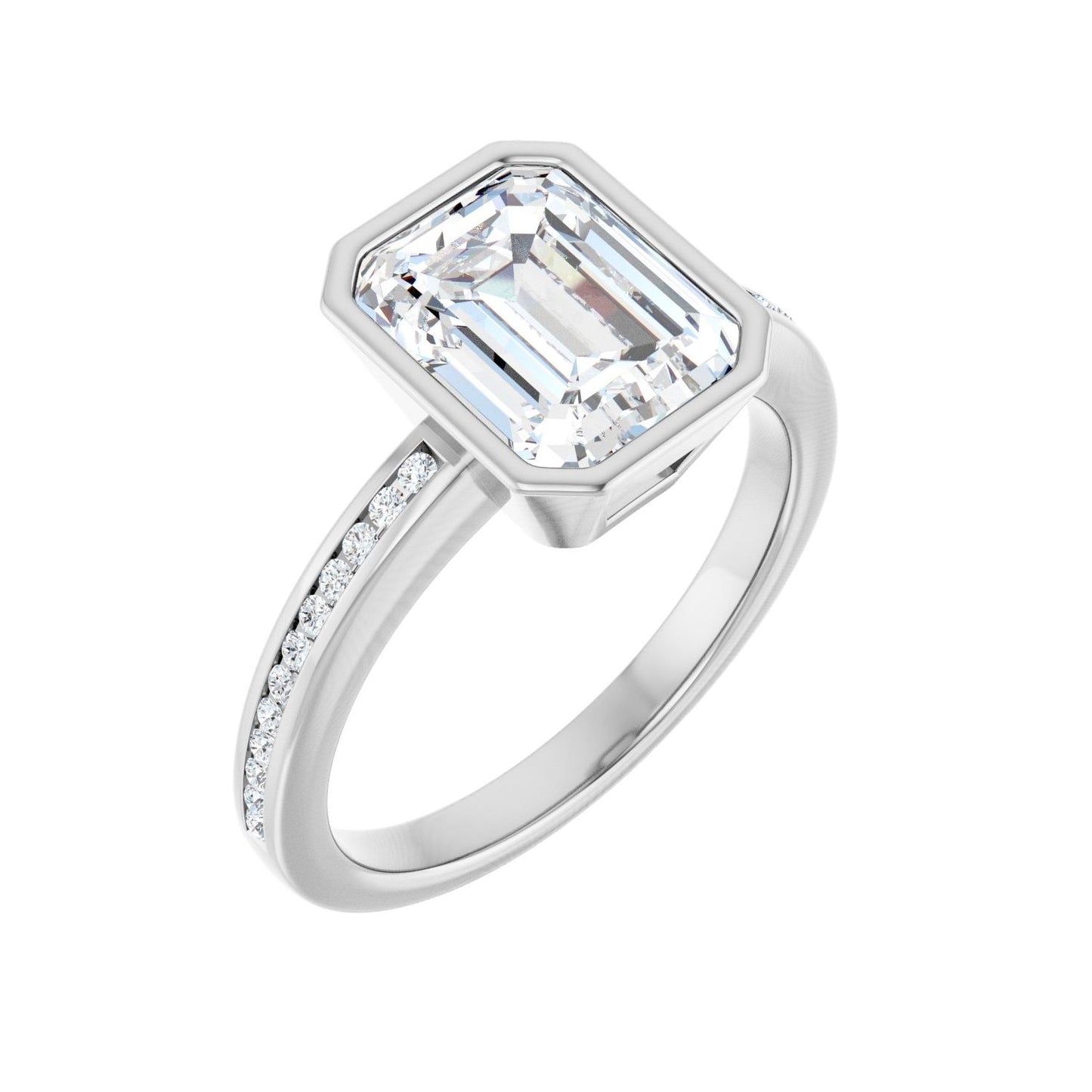 Emerald Bezel-Set Solitaire Engagement Ring | Metal Type=14K White Gold | Center Stone Size=2.5 CT | Image 1