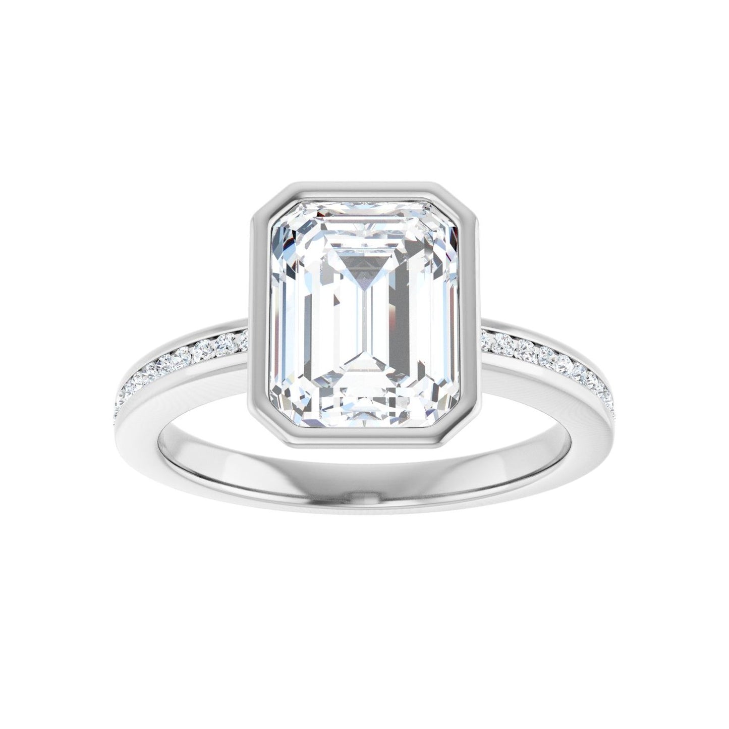 Emerald Bezel-Set Solitaire Engagement Ring | Metal Type=14K White Gold | Center Stone Size=2.5 CT | Image 3