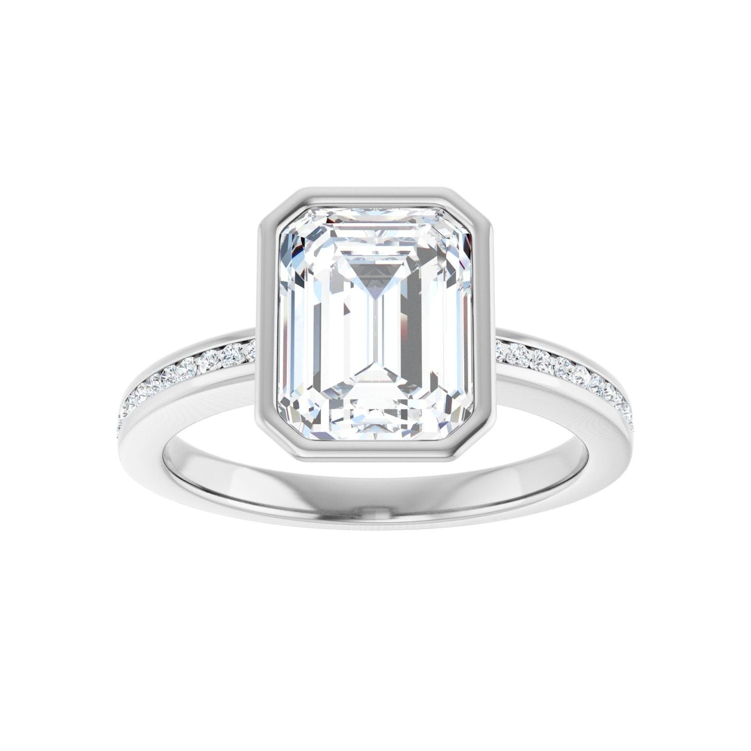 Emerald Bezel-Set Solitaire Engagement Ring | Metal Type=14K White Gold | Center Stone Size=2.5 CT | Image 3