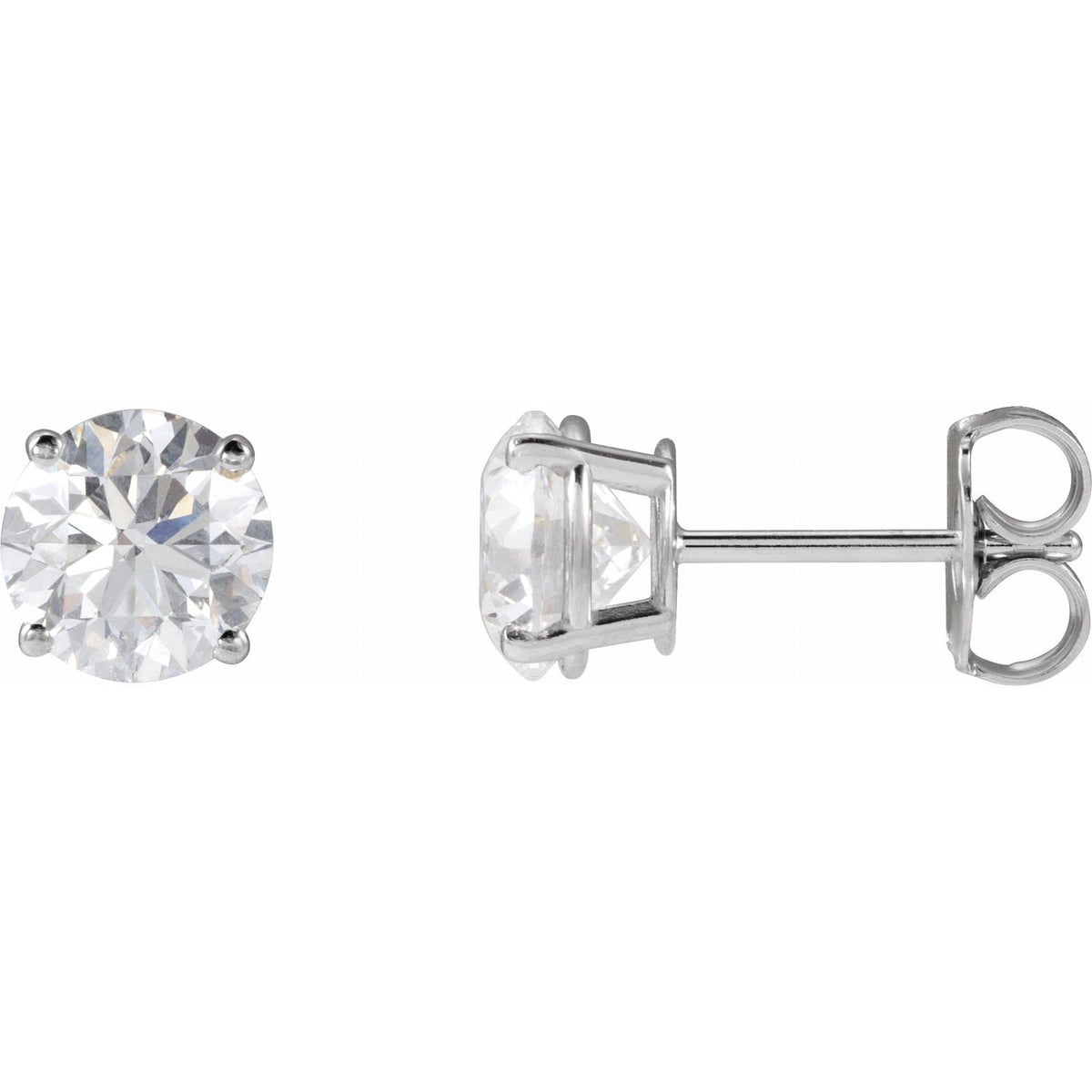 Round 4-Prong Lightweight Stud Earrings | Metal Type=14K White Gold | Center Stone Size=1 TCW | Image 1