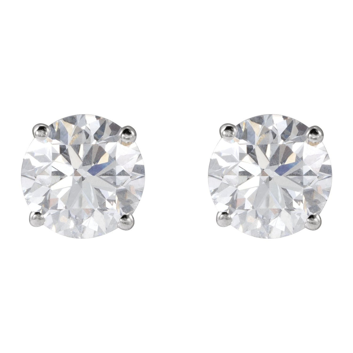 Round 4-Prong Lightweight Stud Earrings | Metal Type=14K White Gold | Center Stone Size=1 TCW | Image 2