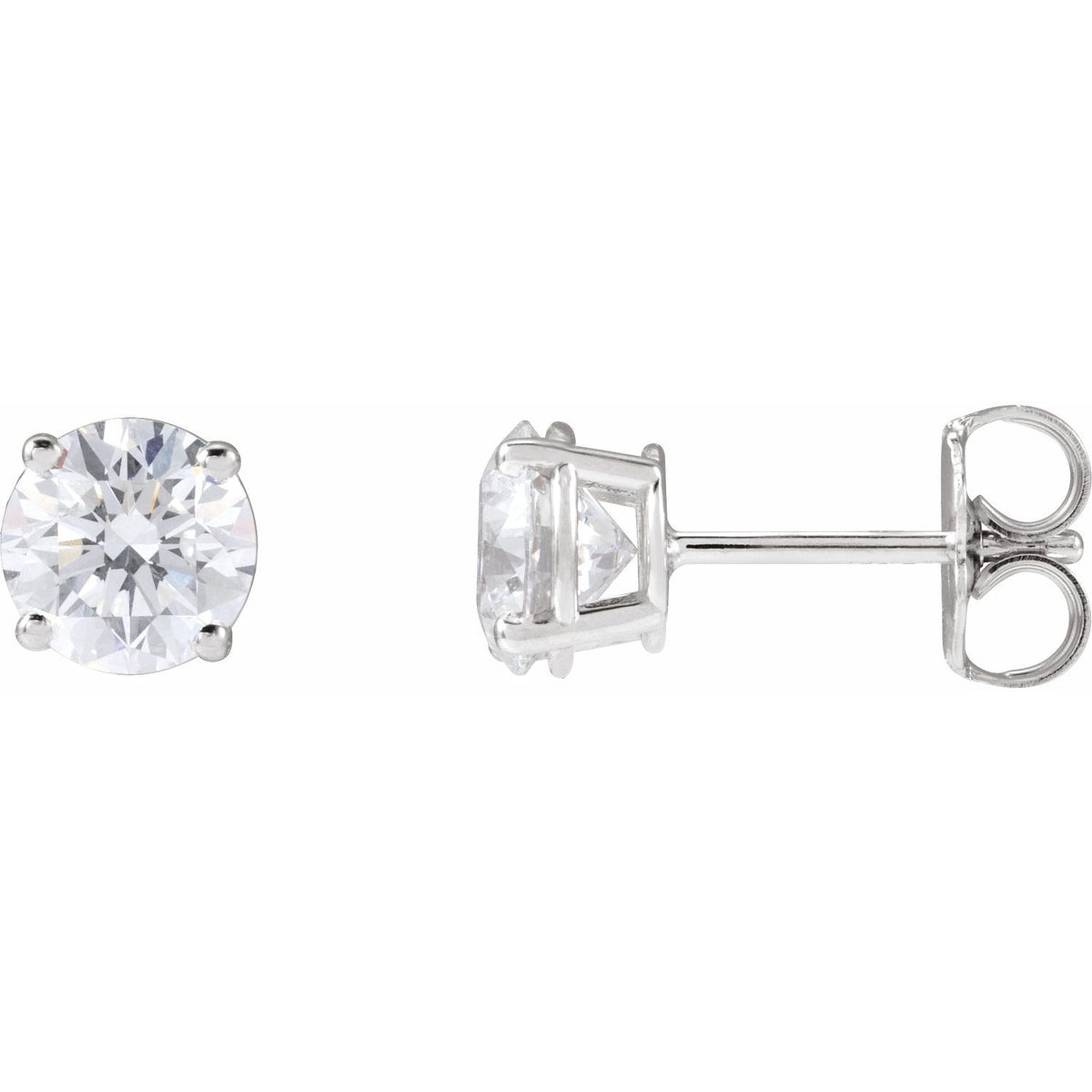 Round 4-Prong Lightweight Stud Earrings | Metal Type=14K White Gold | Center Stone Size=3 TCW | Image 1